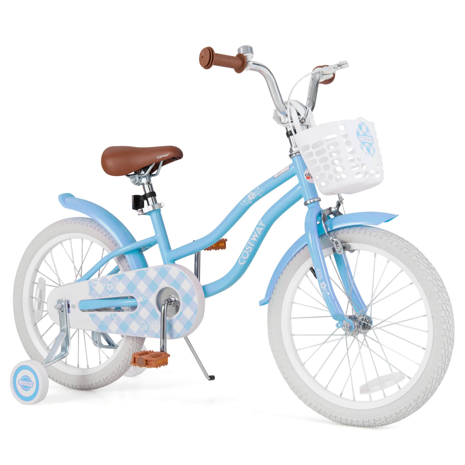 Vélo pour enfants de 18&nbsp;po avec béquille de roue d'entraînement pour enfants de Costway, bleu pendant 4-8 ans