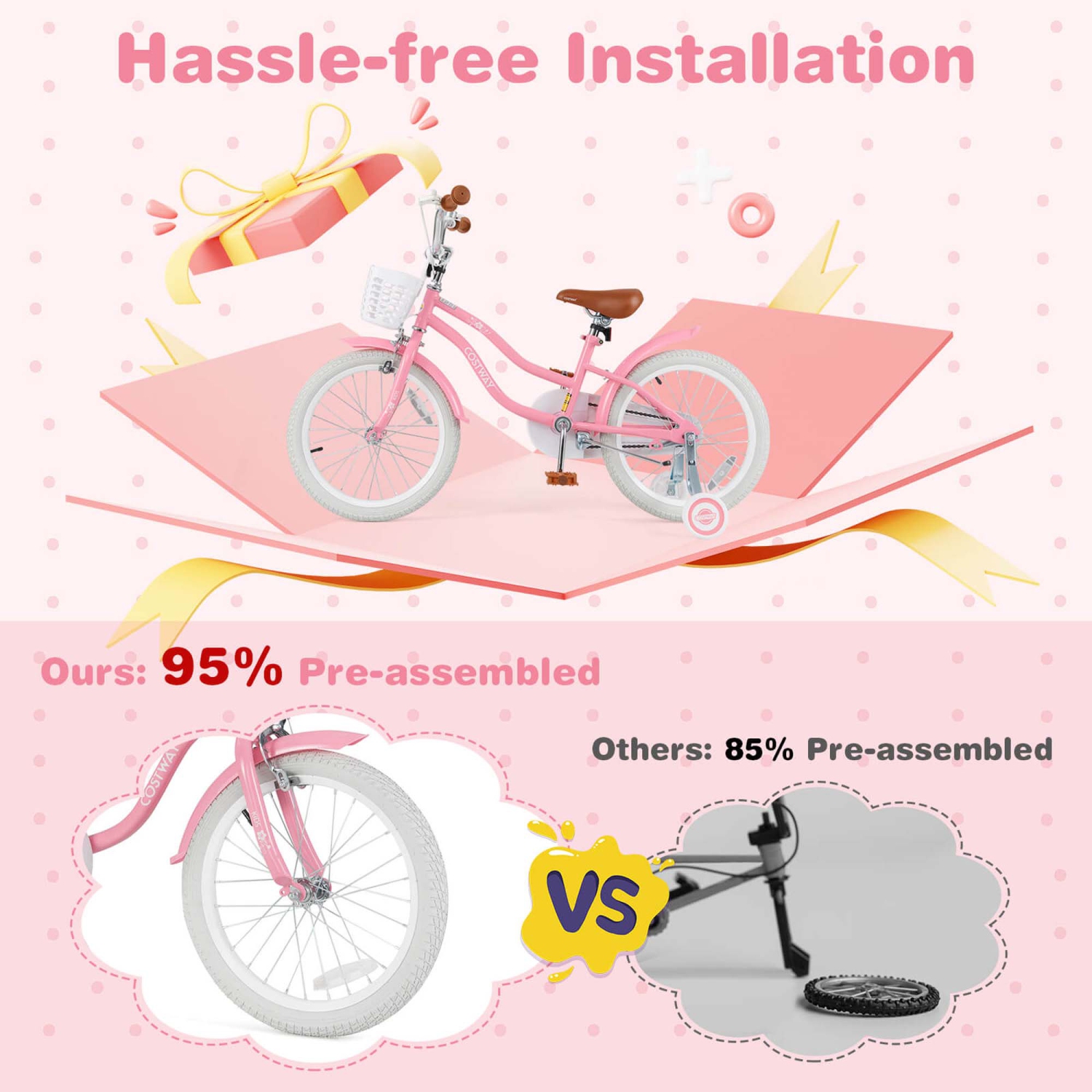 Costway 18" Kids Bike Toddler Bicycle with Training Wheel Kickstand for 4-8 Years Old