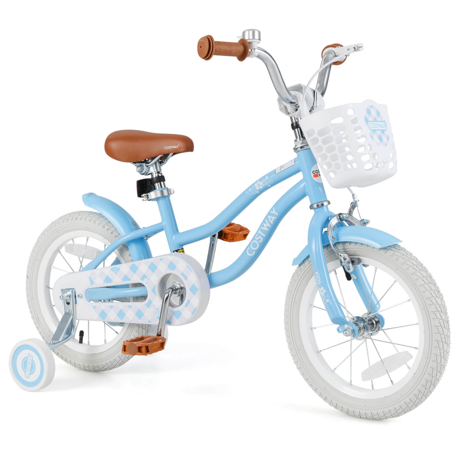 Costway 14" Kid's Bike with Removable Training Wheels & Basket for 3-5 Years Old
