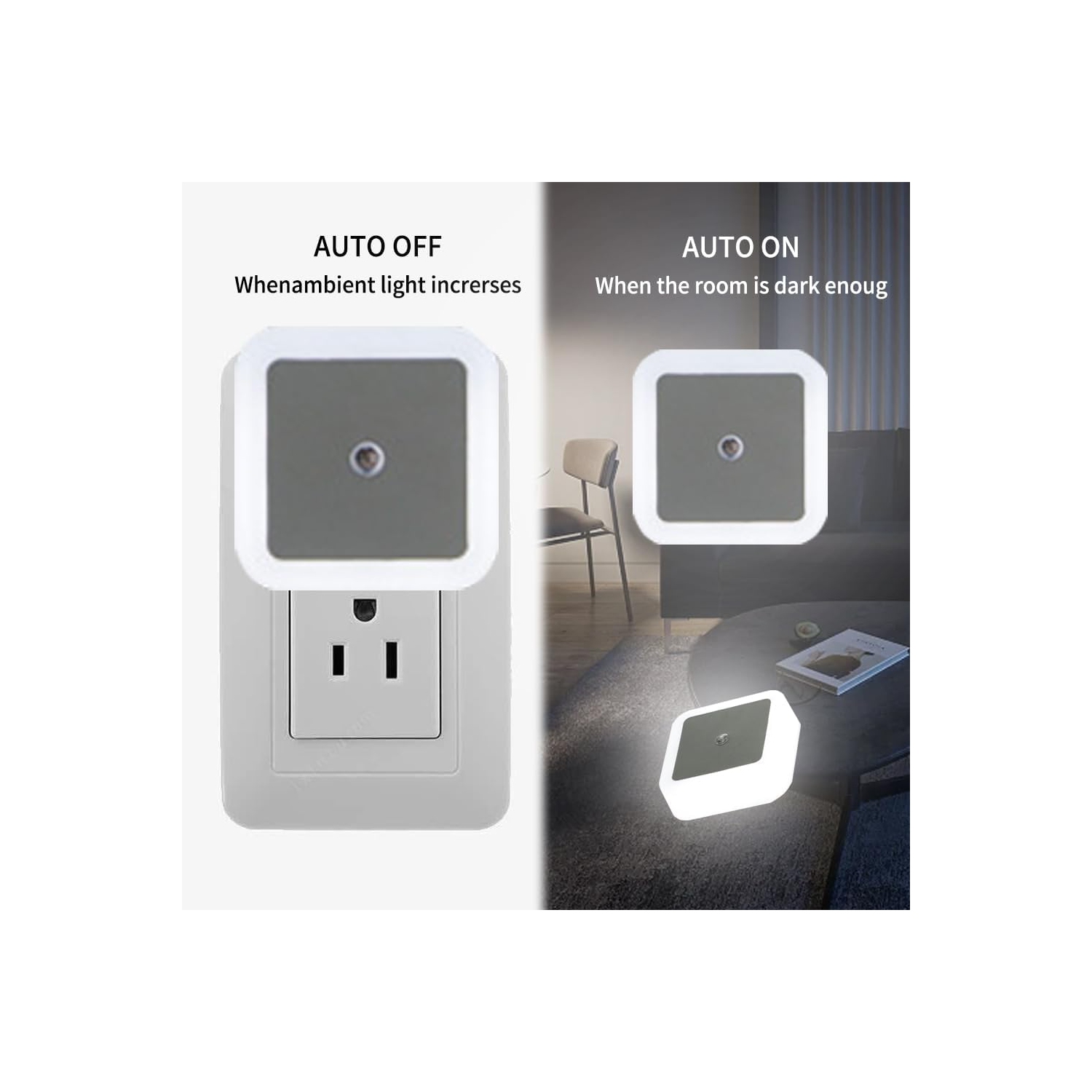 Paquet de 4 lumières de nuit qui se branchent au mur, capteur crépuscule à l'aube avec veilleuse qui s'allume et s'éteint automatiquement, chambre,