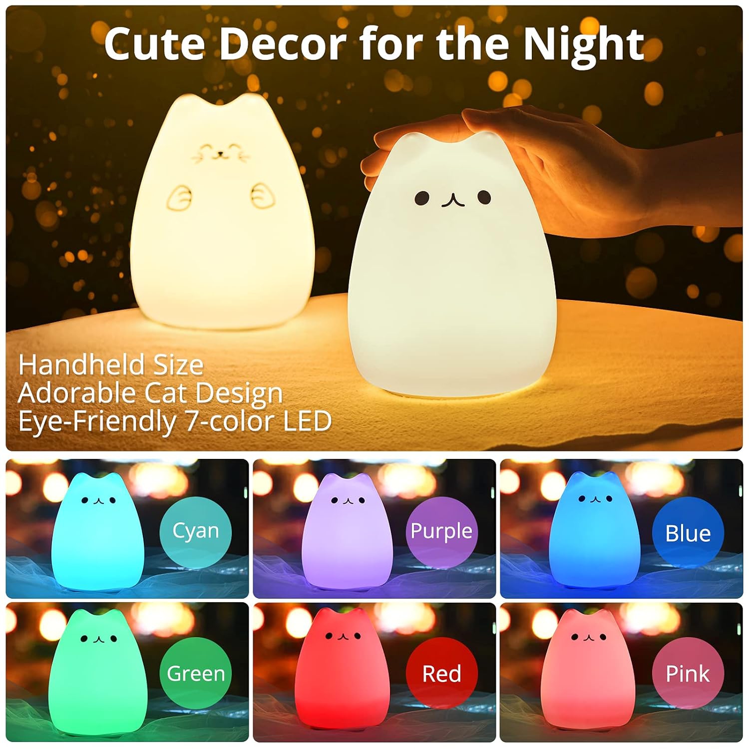 Cute Kitty Night Light,Cadeaux pour femmes adolescentes bébé,Lumières de nuit pour chambre d'enfant,Cute Christmas Kitty Veilleuses silicone pour