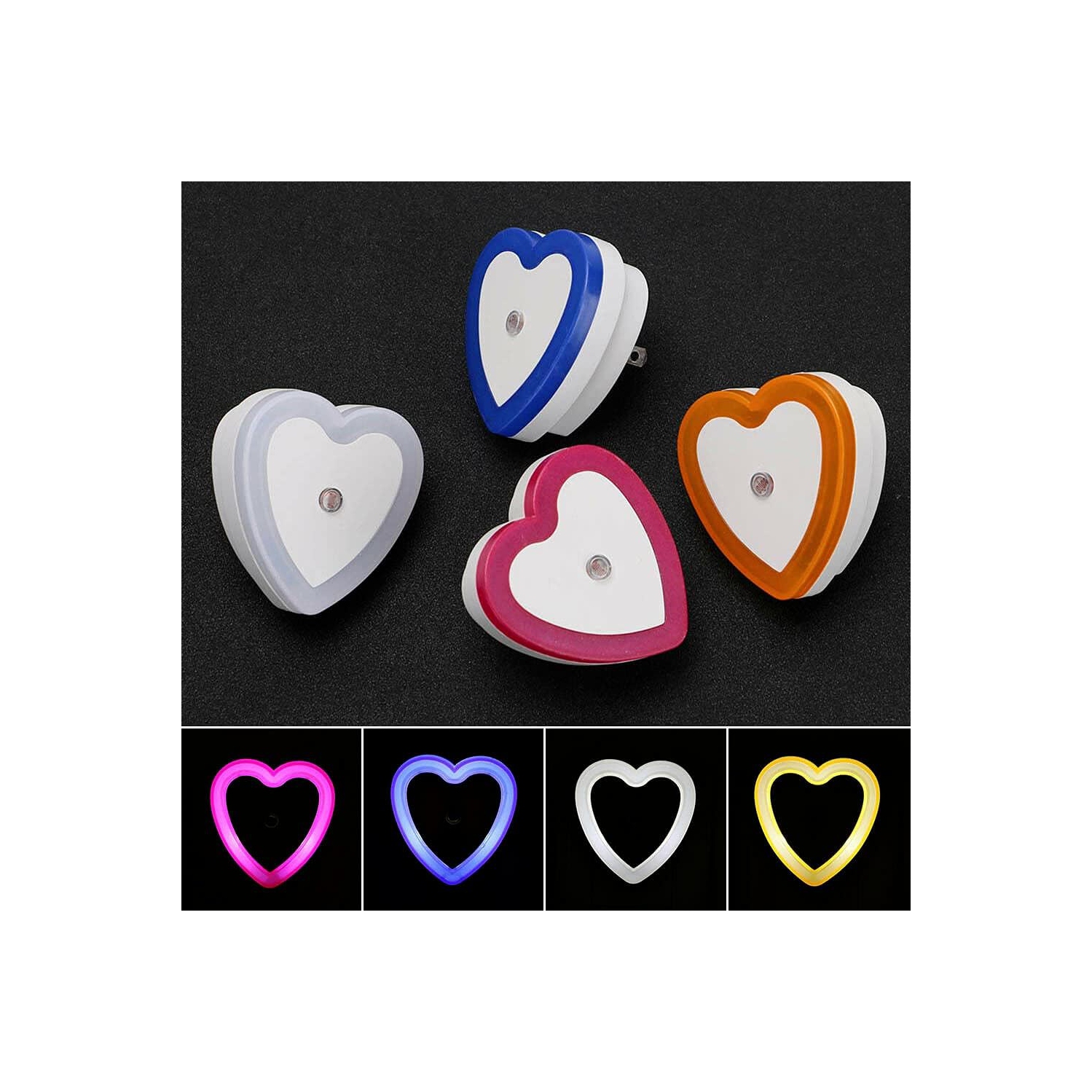 8 pcs 0.5W Plug-in Auto Sensor Control LED Night Light Lamp Bedroom Hallway Heart Shaped