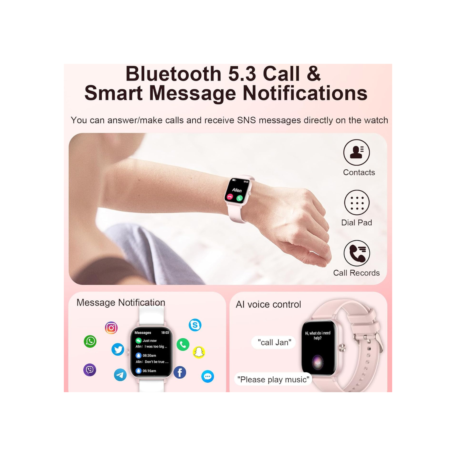 Smart Watch for Women with Bluetooth Call/Read Messages, 1.83" Activity Trackers with 100+ Sports Modes, Step Counter, Heart Rate Monitor, Sleep