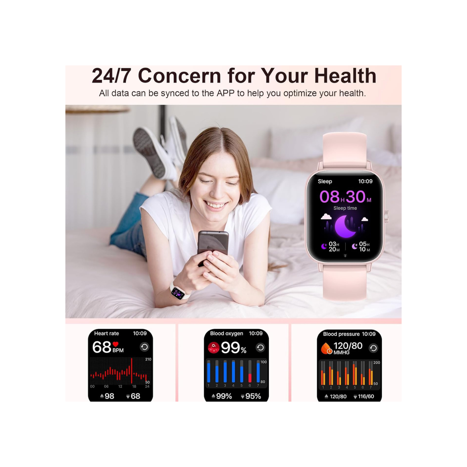 Smart Watch for Women with Bluetooth Call/Read Messages, 1.83" Activity Trackers with 100+ Sports Modes, Step Counter, Heart Rate Monitor, Sleep