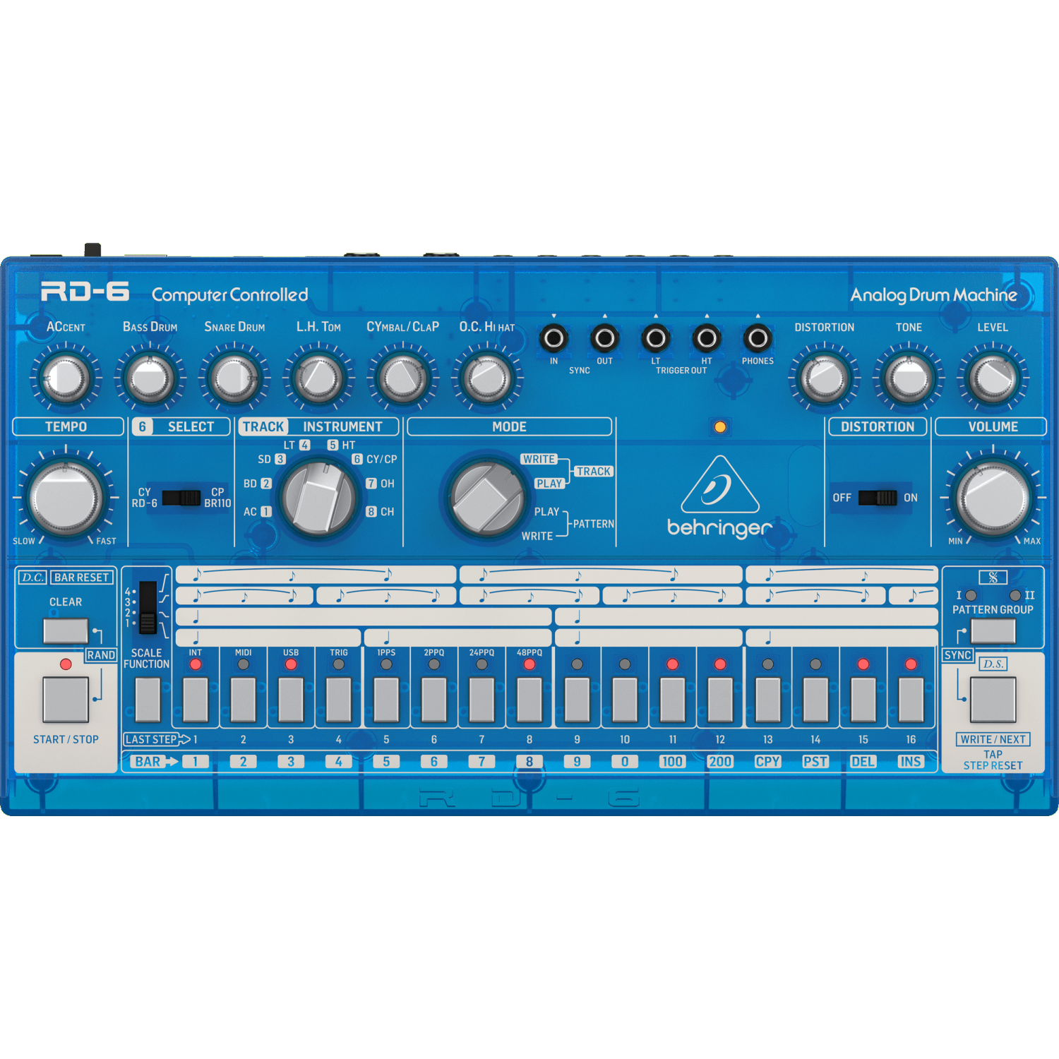 Behringer RD-6 Analogue Drum Machine - Transparent Blue
