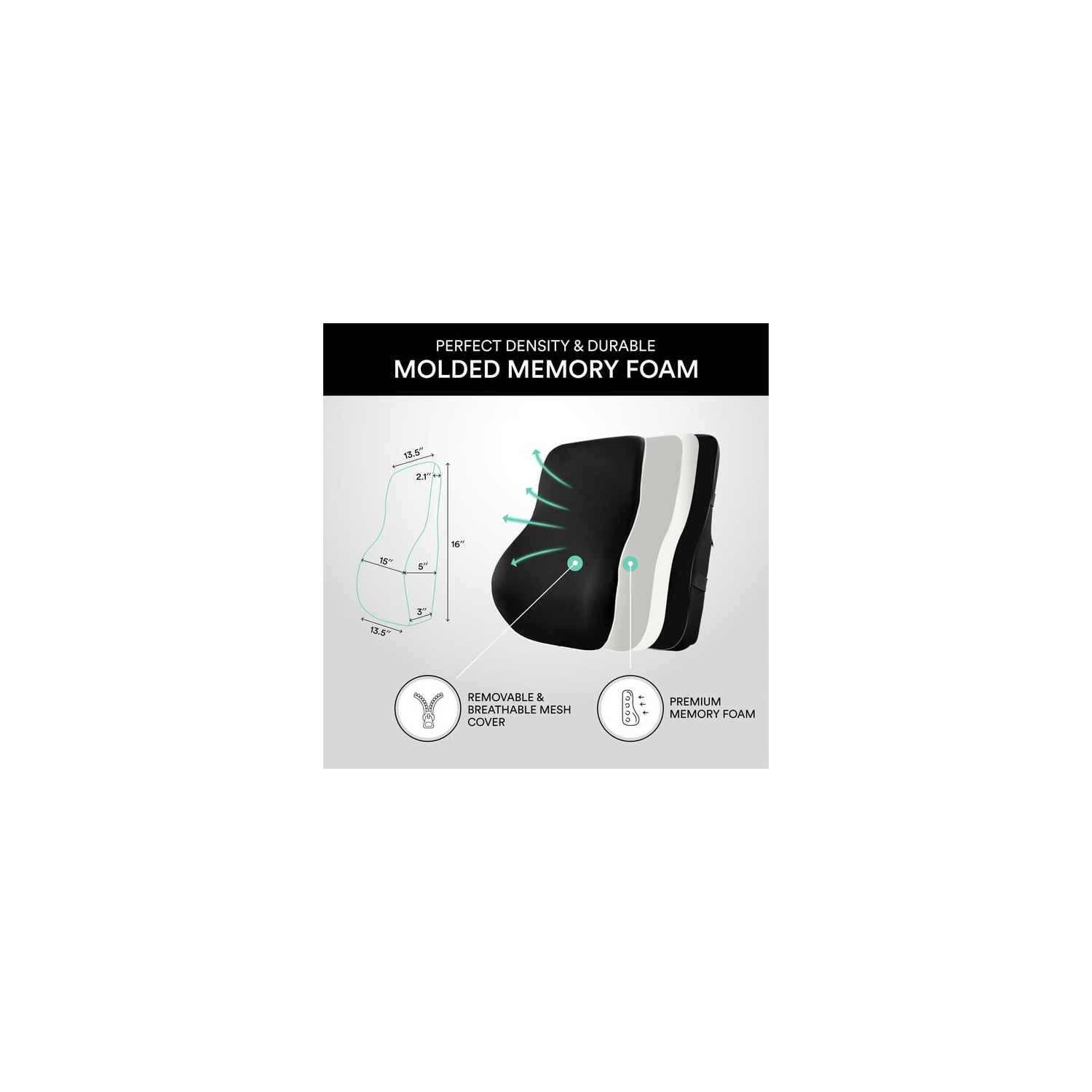 ObusForme Lumbar Support Memory Foam Back Rest with Dual Adjustable Straps – Ergonomic Cushion for Office Chair, Home Seating, Gaming Chair