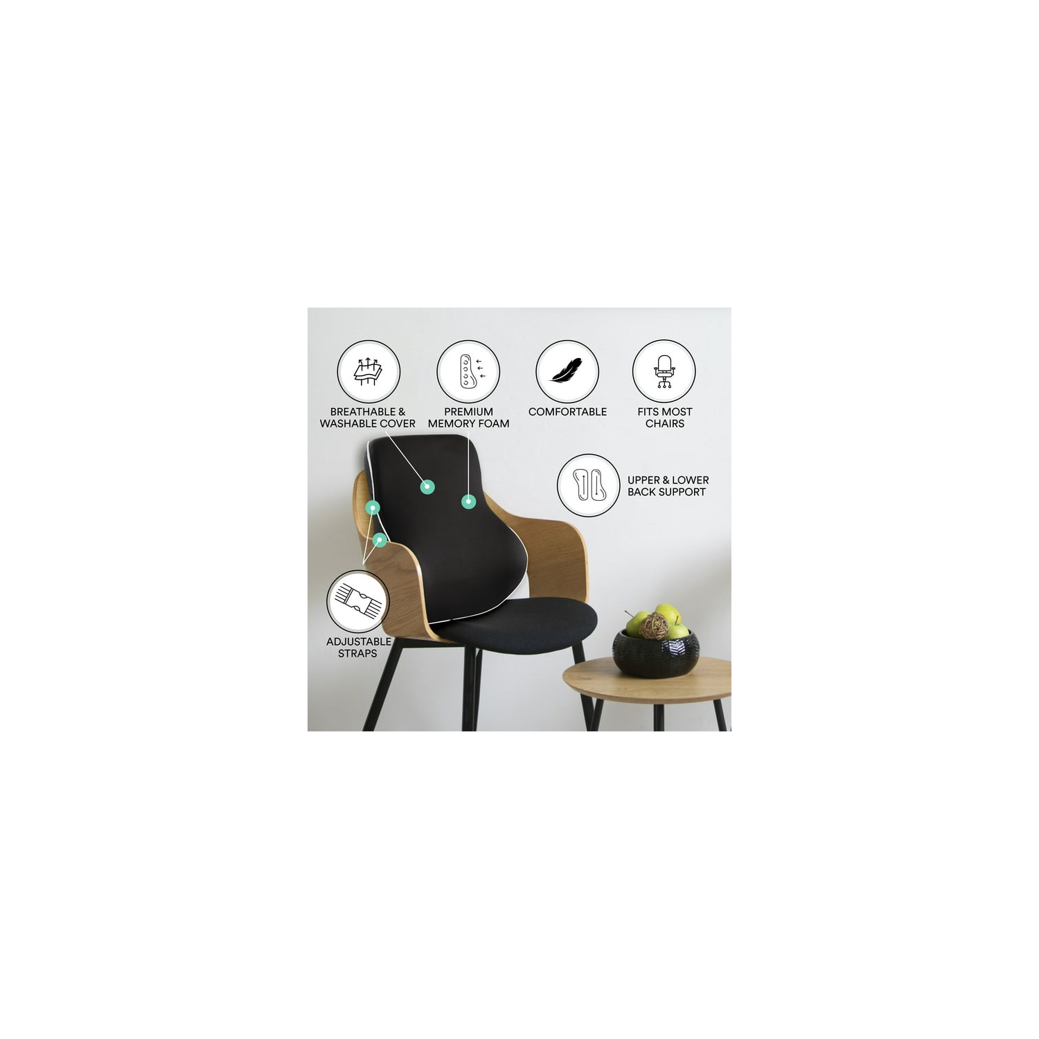 ObusForme Lumbar Support Memory Foam Back Rest with Dual Adjustable Straps – Ergonomic Cushion for Office Chair, Home Seating, Gaming Chair