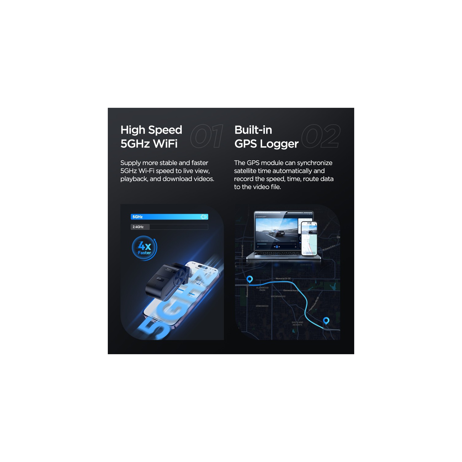 Refurbished - VIOFO VS1 Mini Dash Cam, 1440P Hidden Design Dashcam, Free 32GB SD Card, 5GHz Wi-Fi Voice Control Front Car Dash Camera with GPS, HDR,