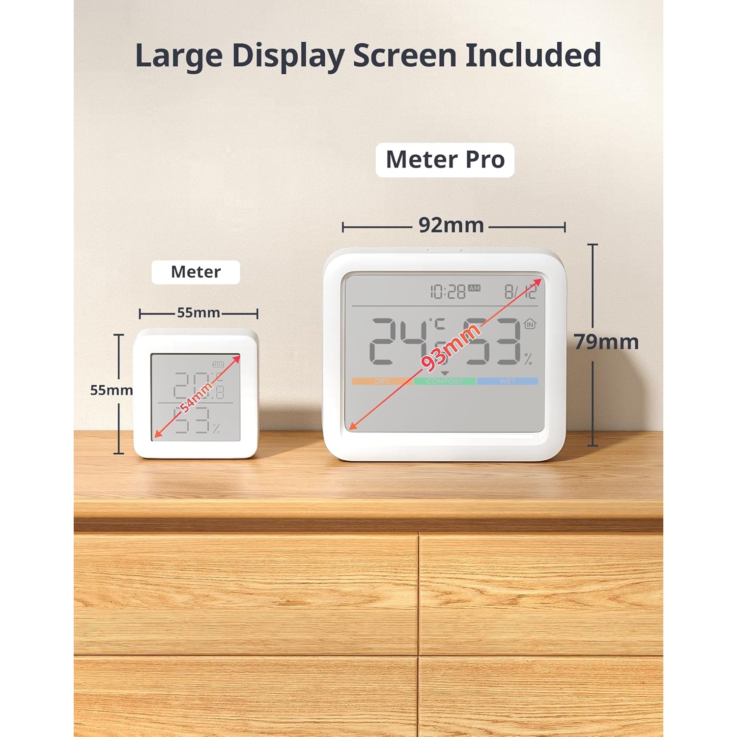 Thermomètre et hygromètre Pro de SwitchBot | Capteur d'humidité et de température intérieur Bluetooth avec commande par application, grand écran LCD,
