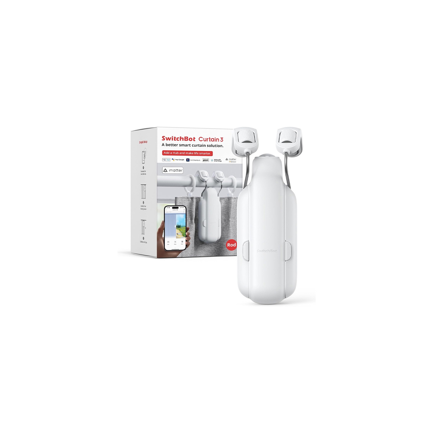 SwitchBot Curtain | Smart Electric Motor - Automate Timer Control, Add SwitchBot Hub Mini to Make it Compatible with Alexa, Google Home, IFTTT, White