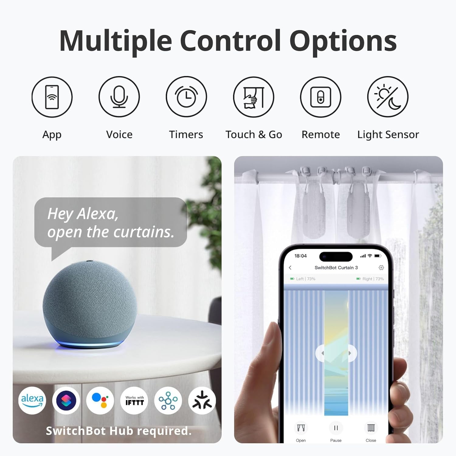 SwitchBot Curtain | Smart Electric Motor - Automate Timer Control, Add SwitchBot Hub Mini to Make it Compatible with Alexa, Google Home, IFTTT, White