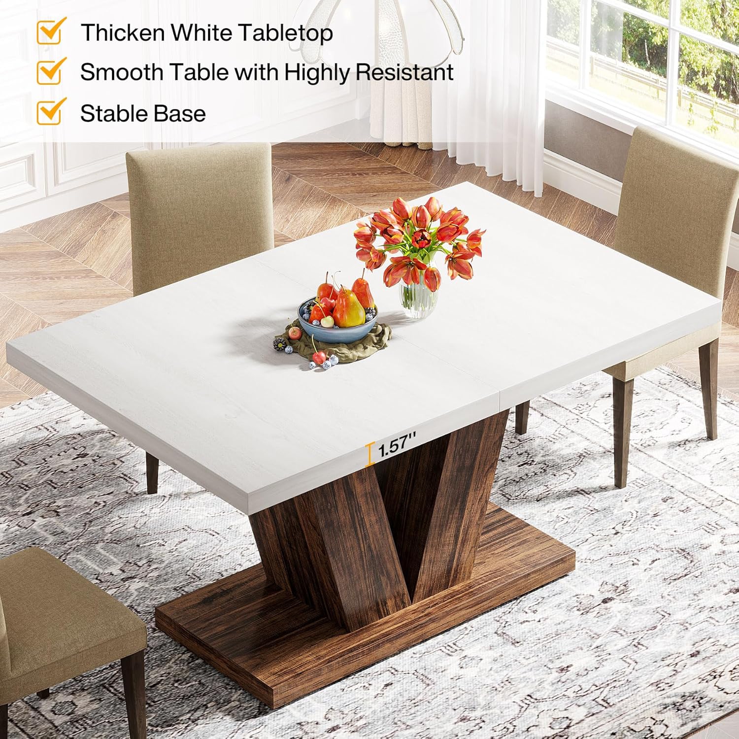 Tribesigns – Table de salle à manger de 47&nbsp;po pour 4&nbsp;personnes, table de cuisine blanche avec caisson robuste, table de cuisine en bois