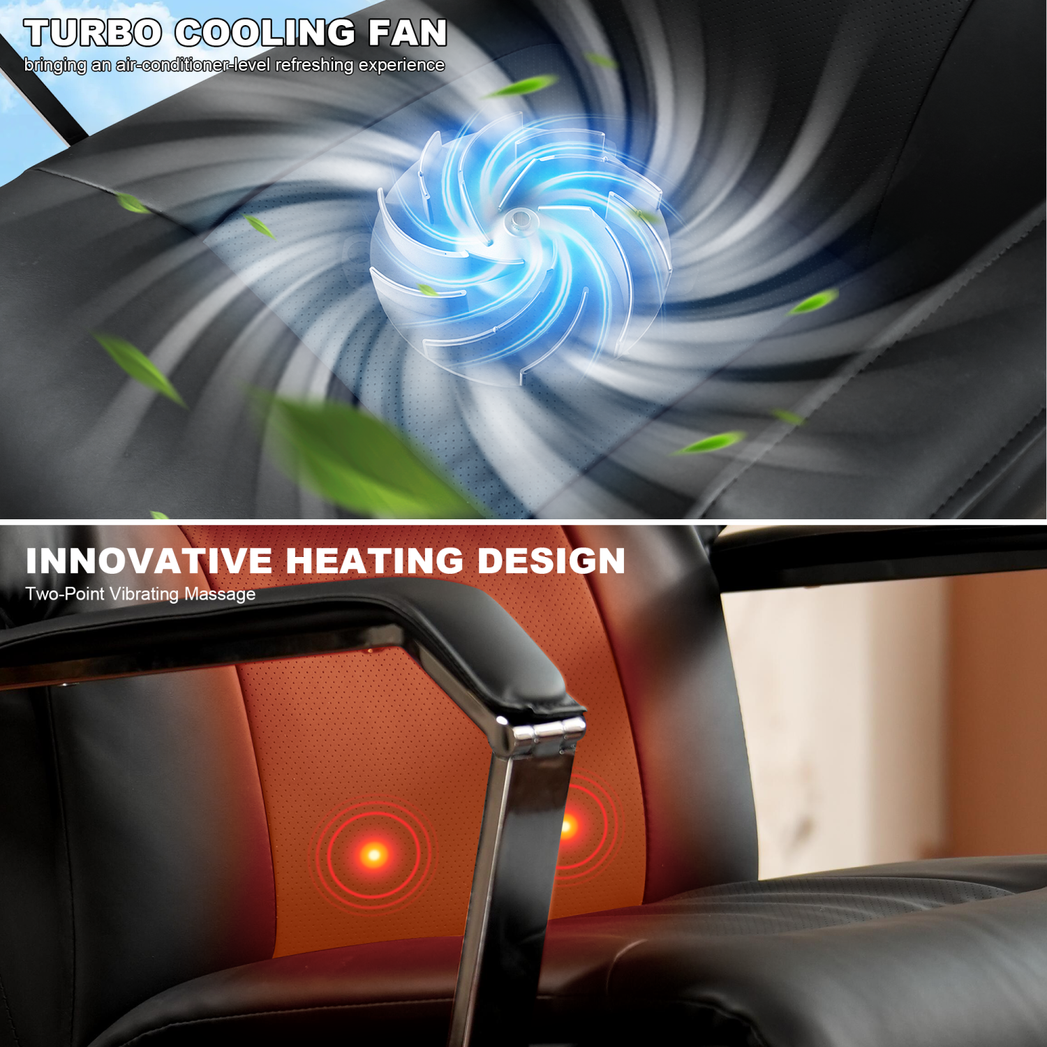 Kinnls Carlo Genuine Leather Power Recliner Chair with Foot Rest 400Lbs, Ventilated Heating Home Office Desk Chairs （Black）