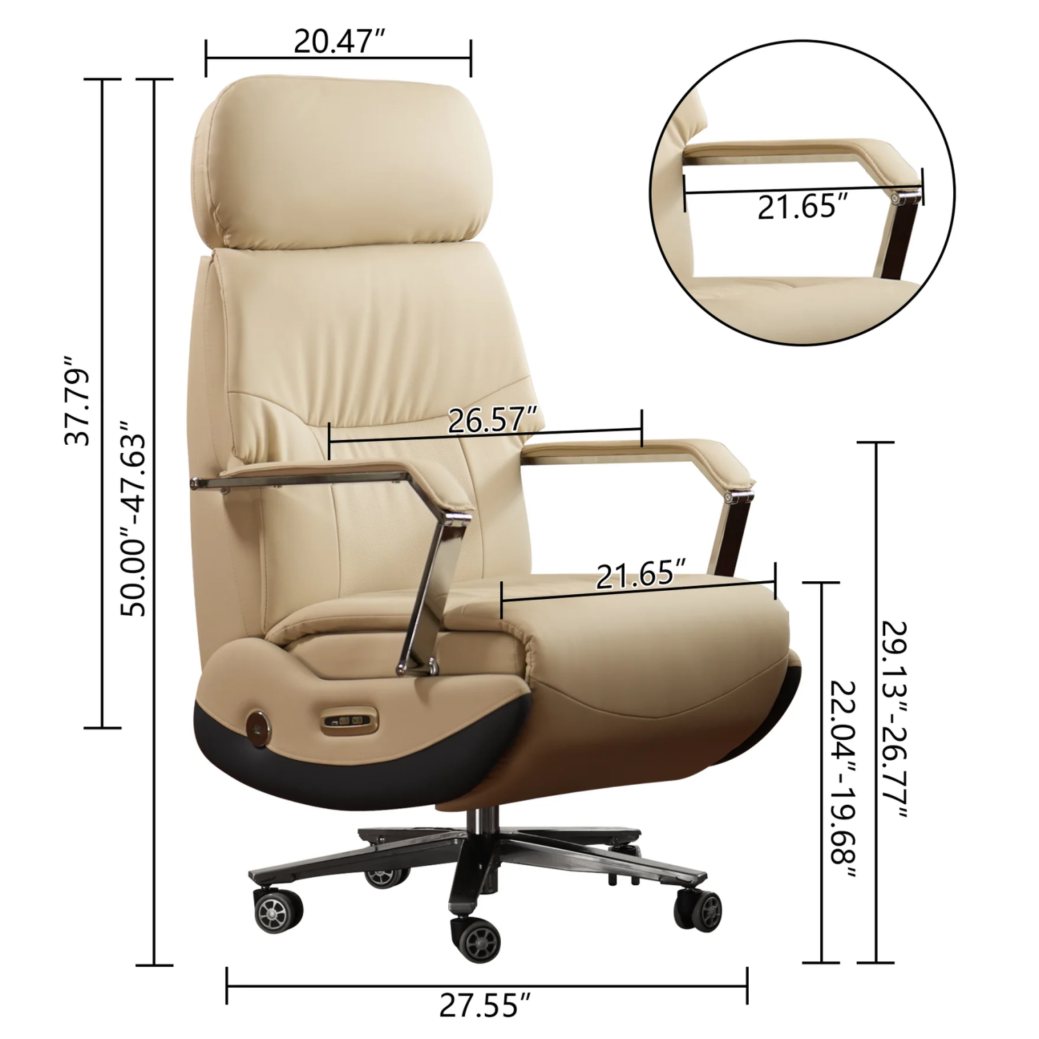 Kinnls Carlo Genuine Leather Power Recliner Chair with Foot Rest 400Lbs, Ventilated Heating Home Office Desk Chairs