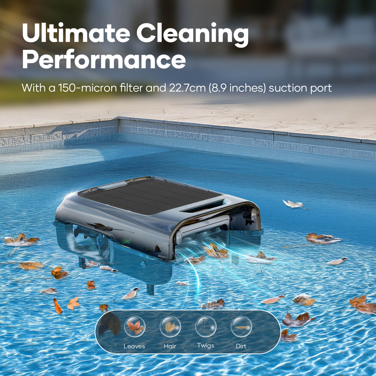 Aiper Surfer S2 - 24/7 écrémage robotique automatique solaire de piscine avec DebrisGuard™, compatibilité avec application Aiper, anti-Stranding