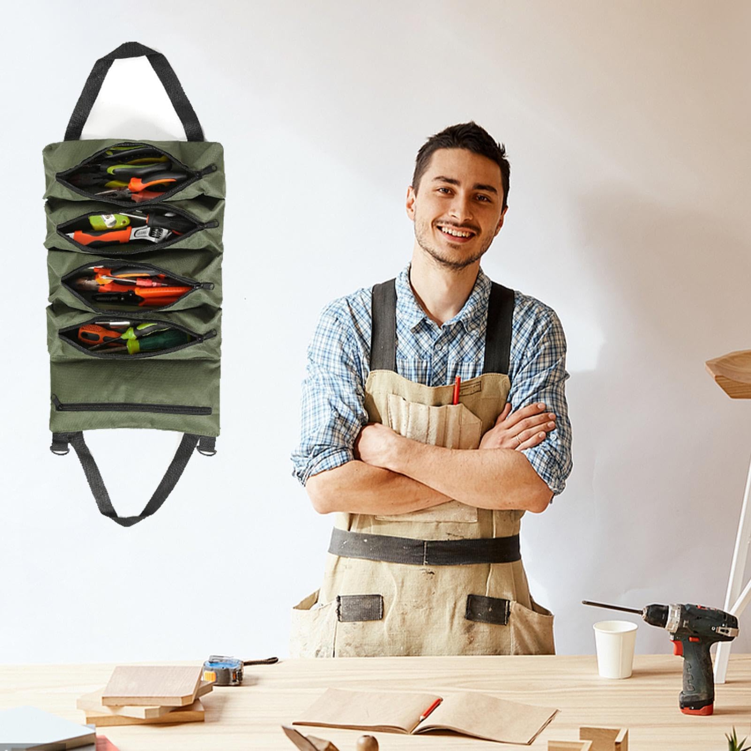 Roll-Up Tool Bag, Portable Tool Bag, 5 Pocket Tool Roll, Tool Organizer, Water Resistant Tool Bag, Mechanical Tool Bag