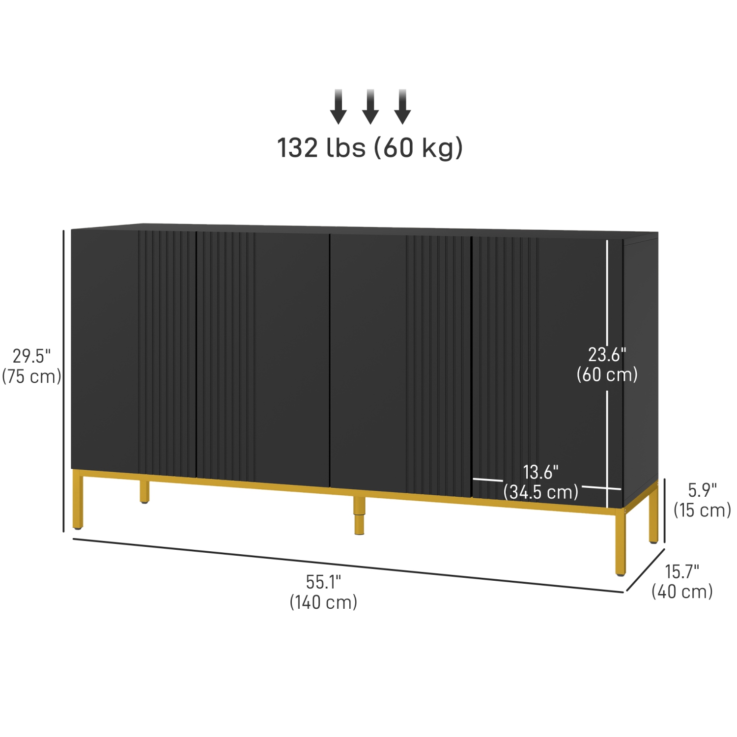HOMCOM Sideboard Buffet Cabinet, Kitchen Storage Cabinet with Adjustable Shelves, Soft-Close Doors and Gold Legs, Modern Coffee Bar Cabinet, Black