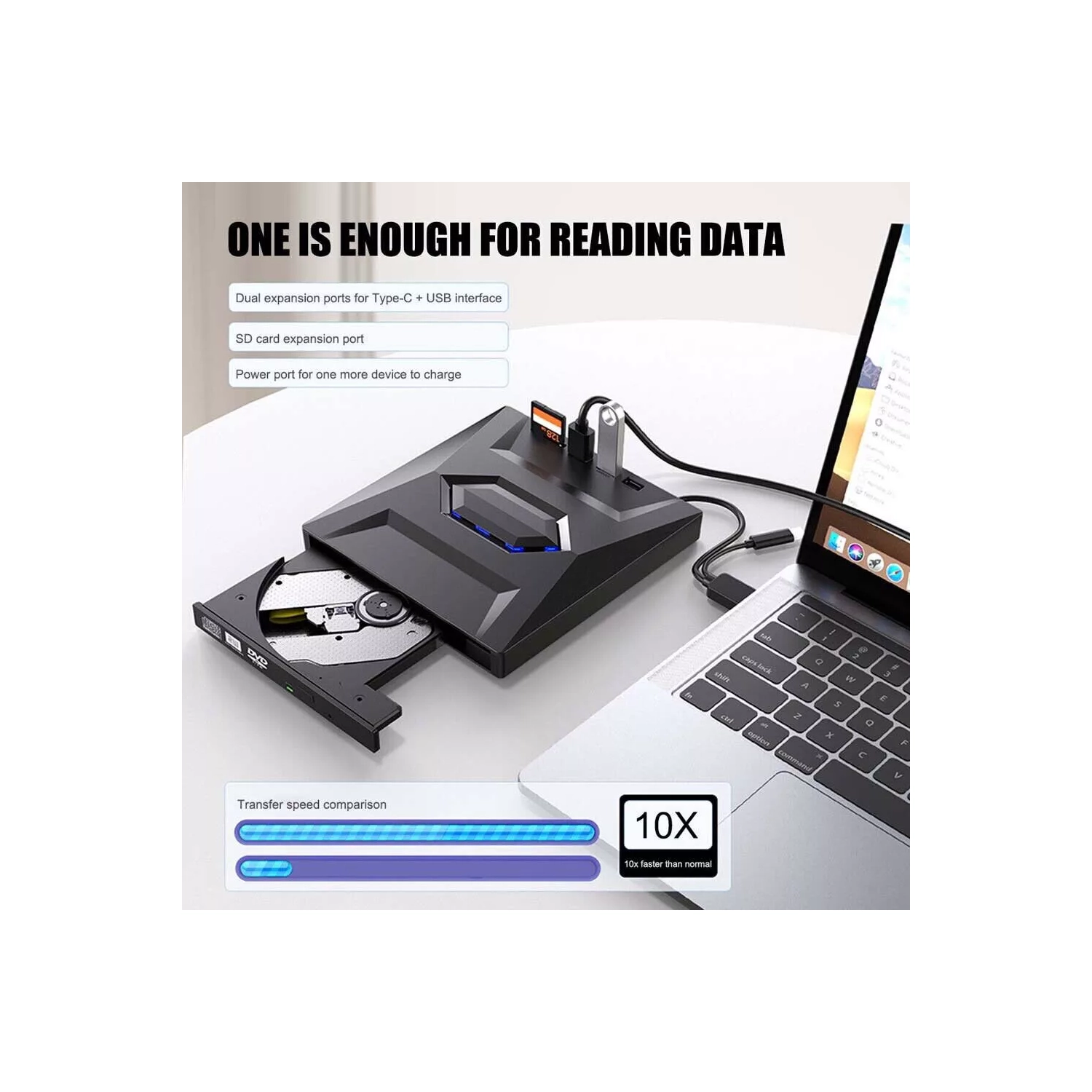 Lecteur externe de graveur CD-RW USB 3,0 DVD 7-en-1 pour ordinateur portatif