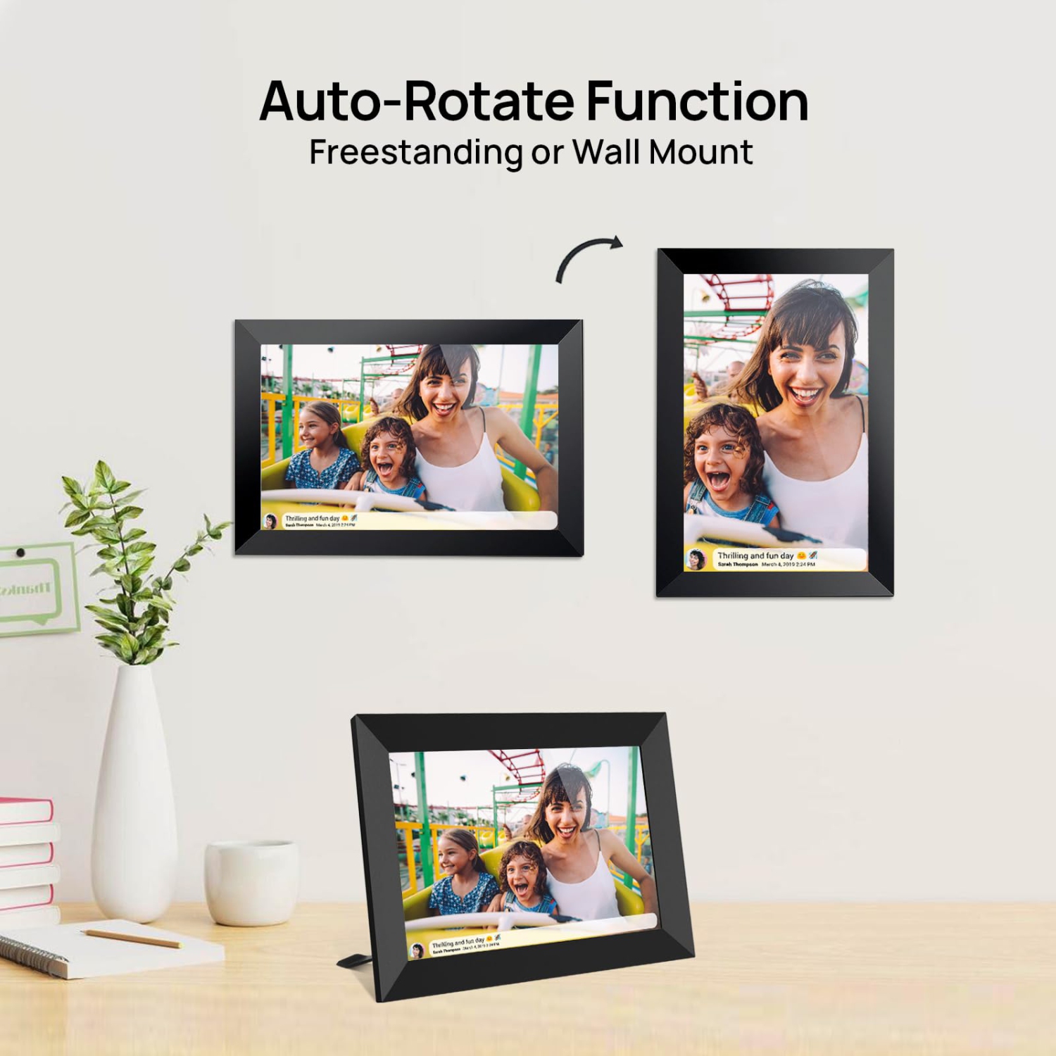Cadre photo numérique intelligent Wi-Fi 10,1&nbsp;po, écran tactile LCD IPS 1280 x 800, rotation automatique Portrait et Paysage, mémoire 32&nbsp;Go