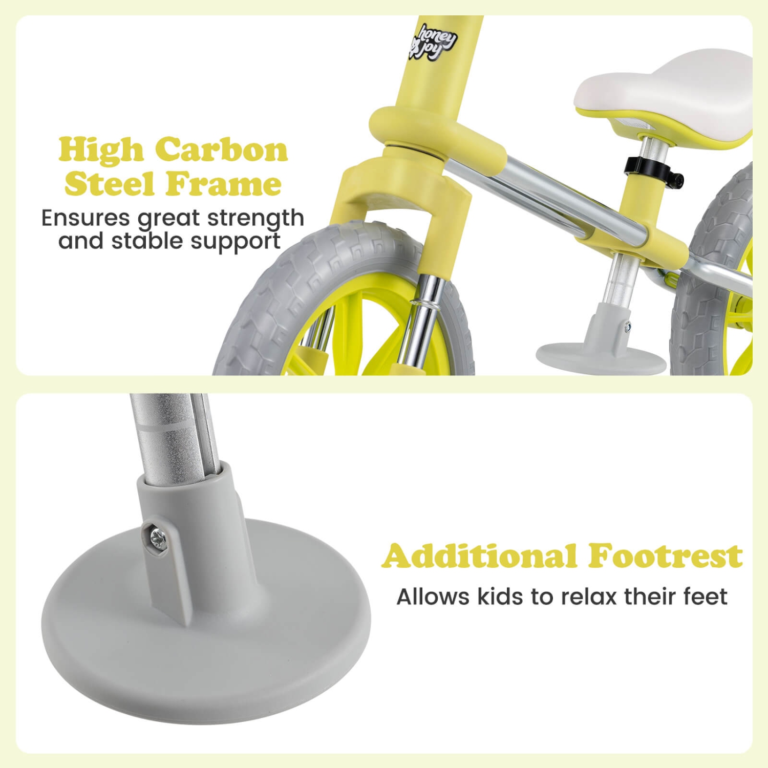 Honeyjoy 12" Balance Bike 2 Wheels Children's Bicycle with Adjustable Seat White/Green
