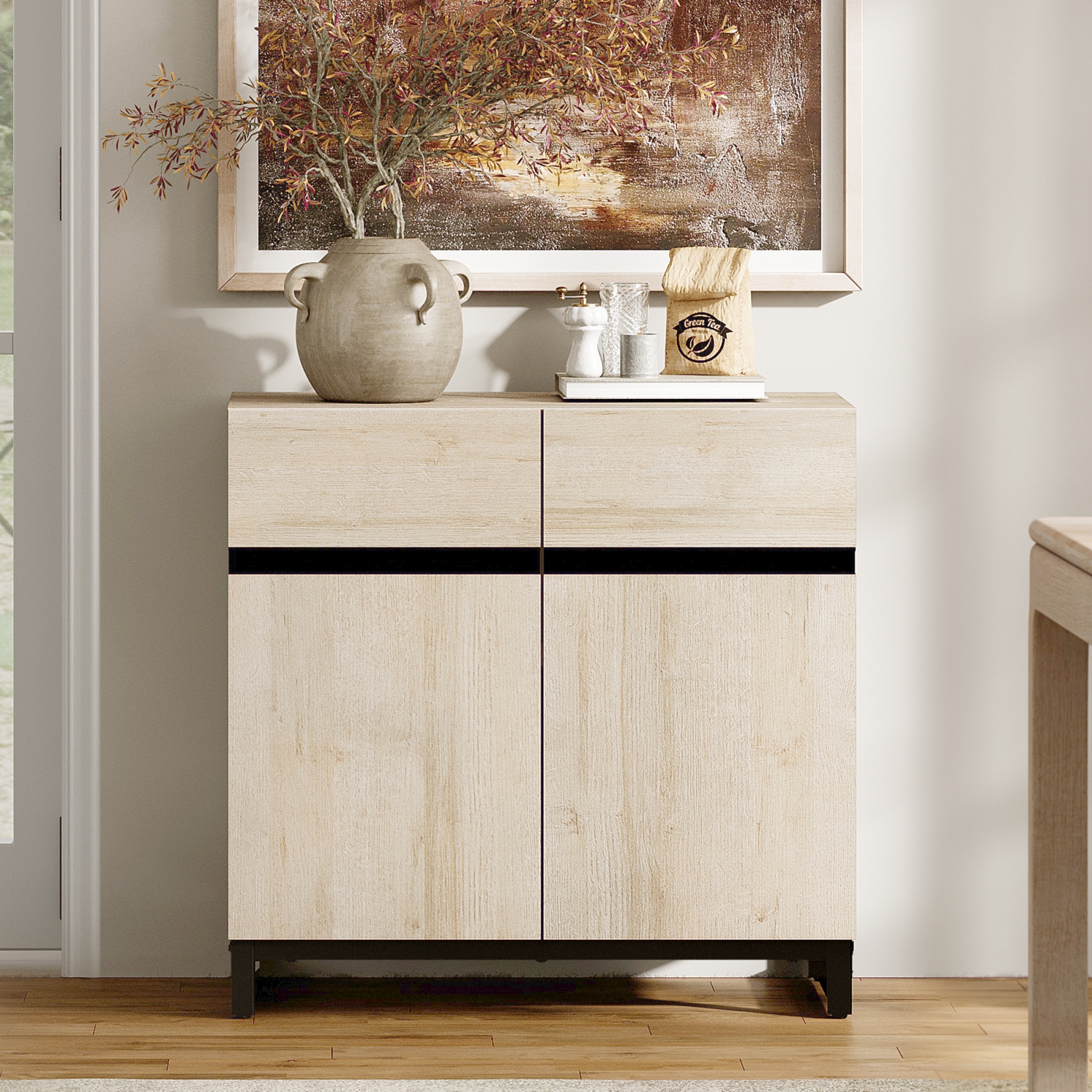 WAMPAT Sideboard Buffet Cabinet, 31.5" Kitchen Storage Cabinet with Adjustable Shelf & Doors, Modern Coffee Bar Accent Cabinet Wood Credenza for