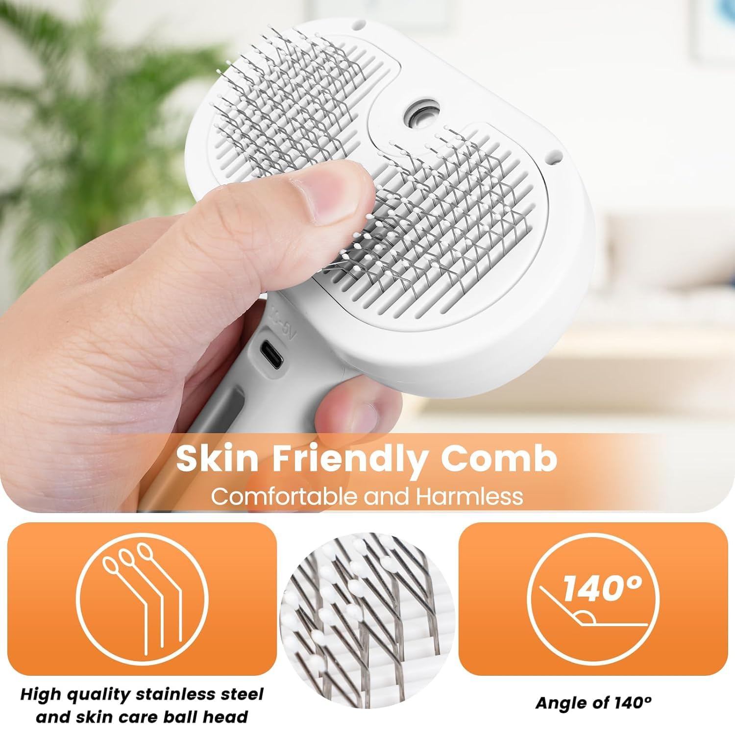 Brosse à vapeur pour chats, peigne d'épilation en vaporisateur pour animaux avec bouton de dégagement pour la coupe et le toilettage, brosse à eau