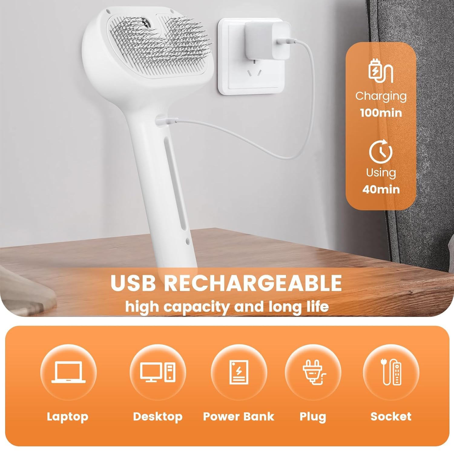 Brosse Chat Vapeur Autonettoyante Rechargeable - Enlève Sous-poil, Démêle Et Masse - Pour Chats Et Chiens