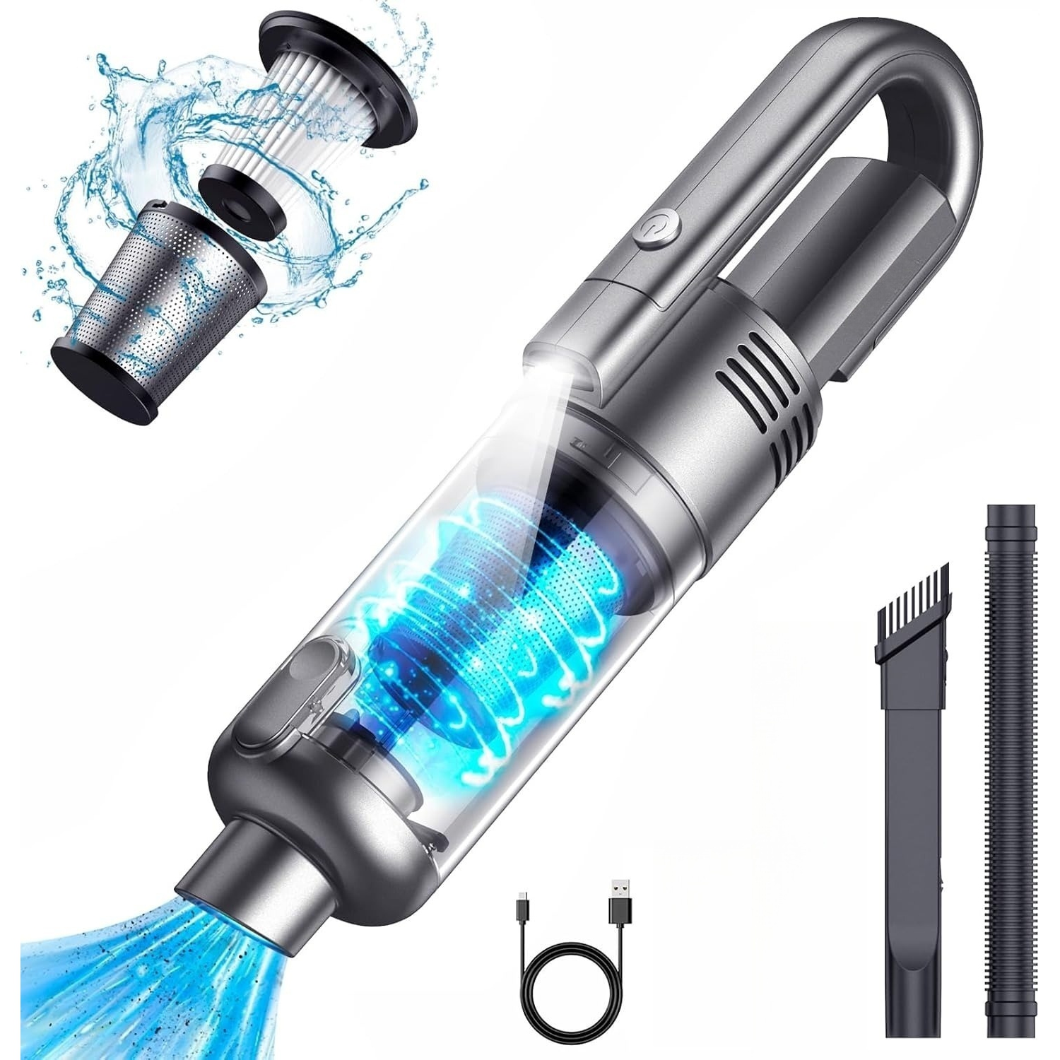 Handheld Car Vacuum Cleaner,Powerful Suction Portable Cordless Vacuum,Large Capacity Wireless Mini Vacuum with LED Light for Home Office Car Cleaning