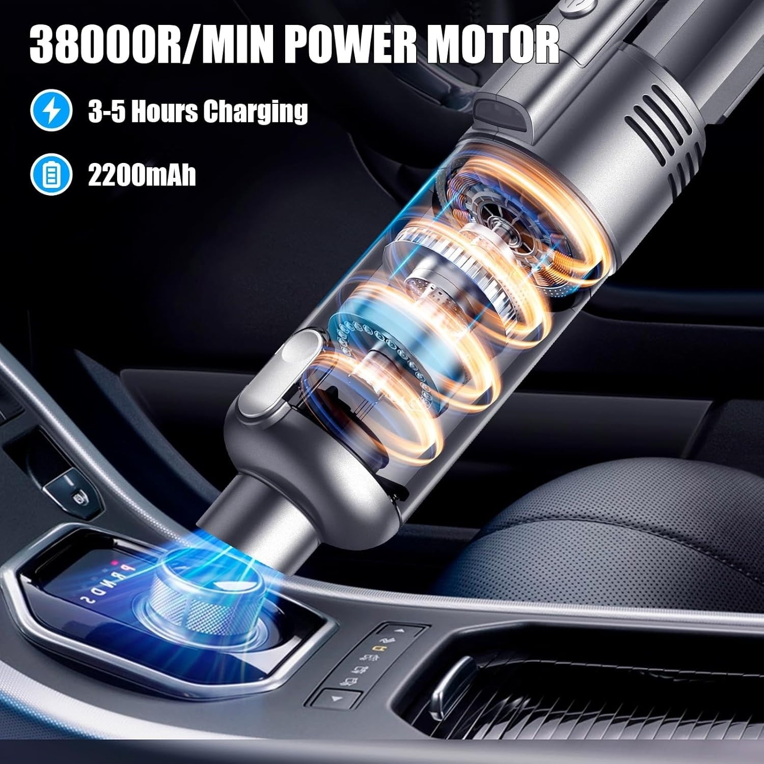 Handheld Car Vacuum Cleaner,Powerful Suction Portable Cordless Vacuum,Large Capacity Wireless Mini Vacuum with LED Light for Home Office Car Cleaning