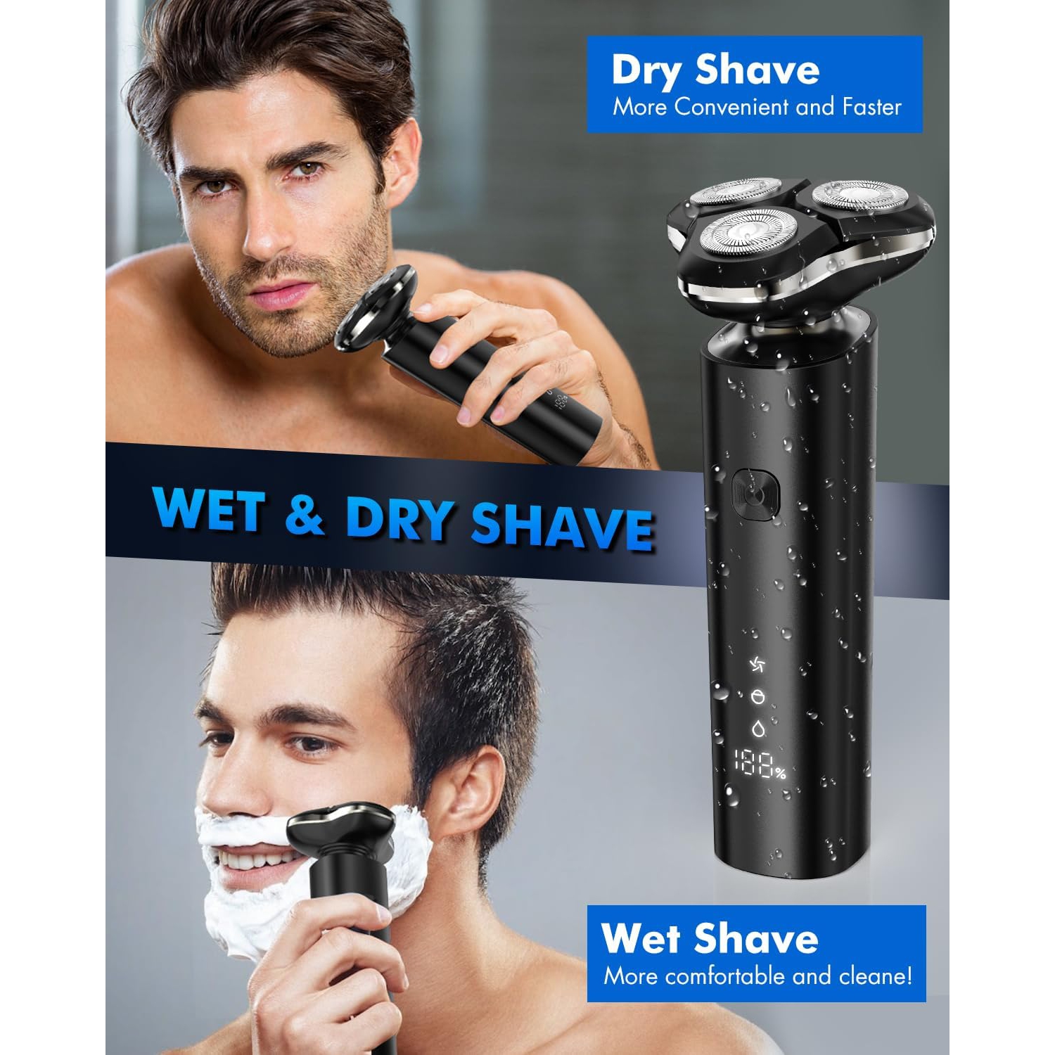 Electric Razor for Men,Rechargeable 2 Speed Adjustable Electric Shavers Wet & Dry Use,Electric Shaver for Men