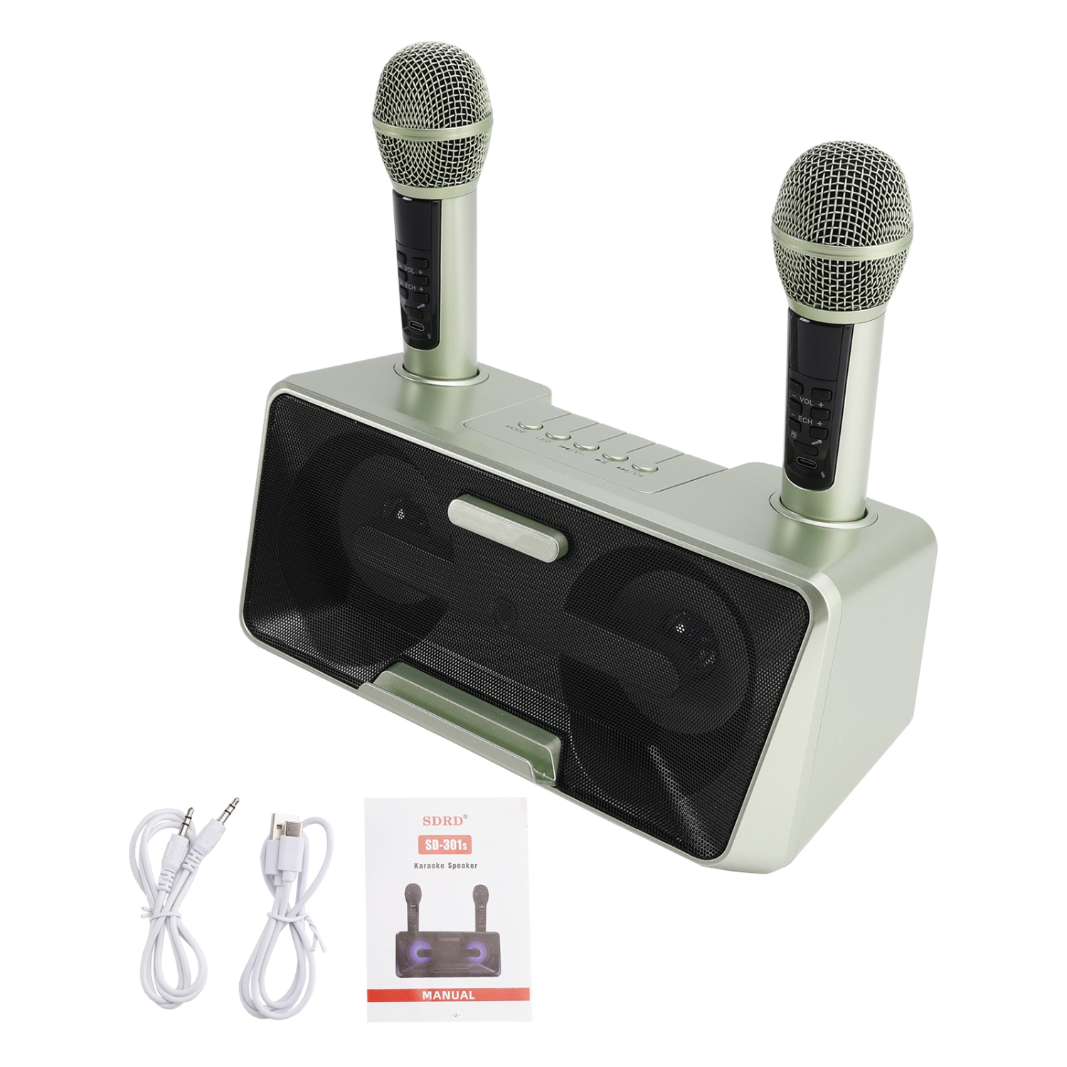 Wireless Bluetooth Speaker Dual Microphone Karaoke All-In-One Outdoor Portable