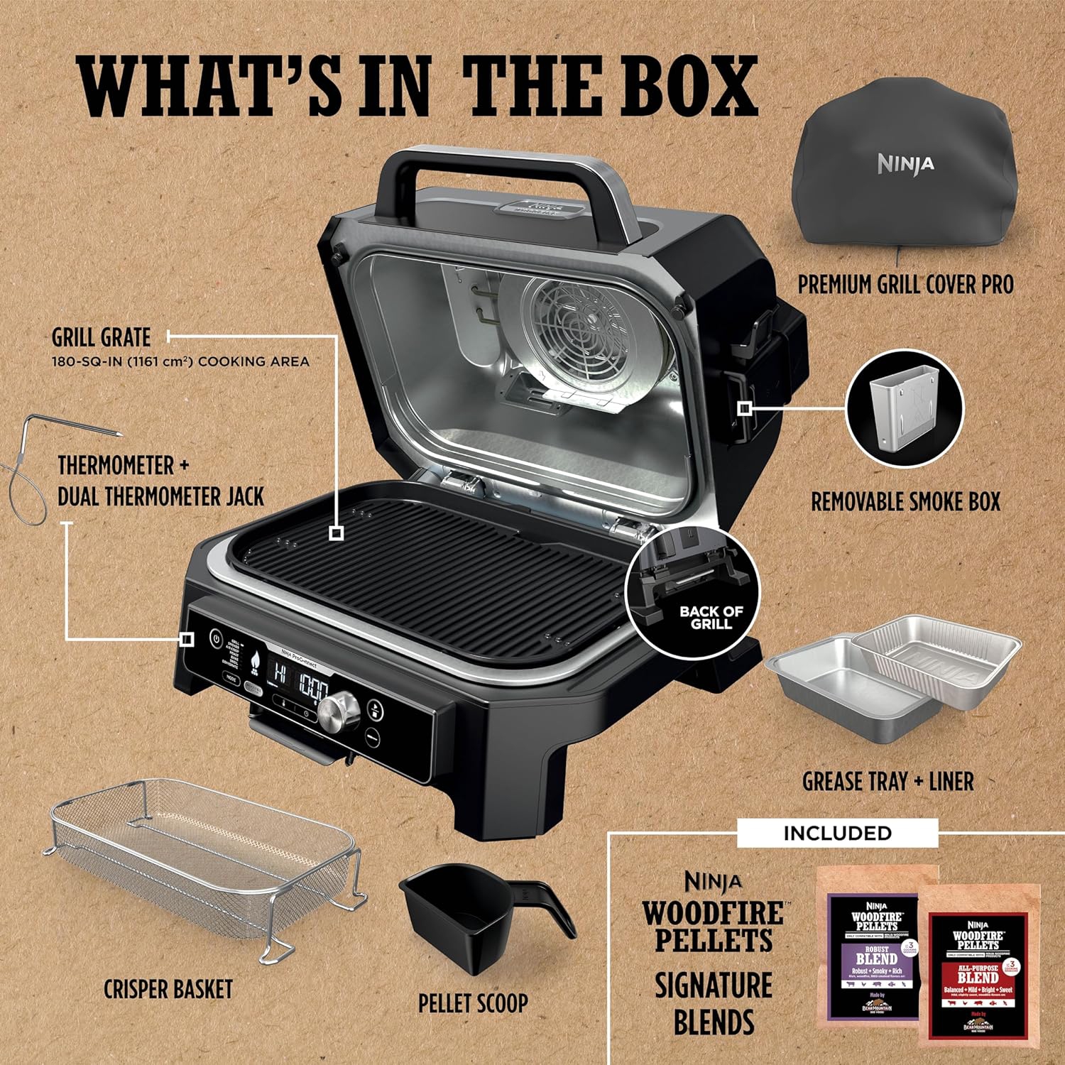 Ninja Woodfire ProConnect XL Outdoor Grill & Smoker, Wifi & Bluetooth, App Enabled, 7-in-1 Master Grill, BBQ Smoker, Outdoor Air Fryer, Premium Cover