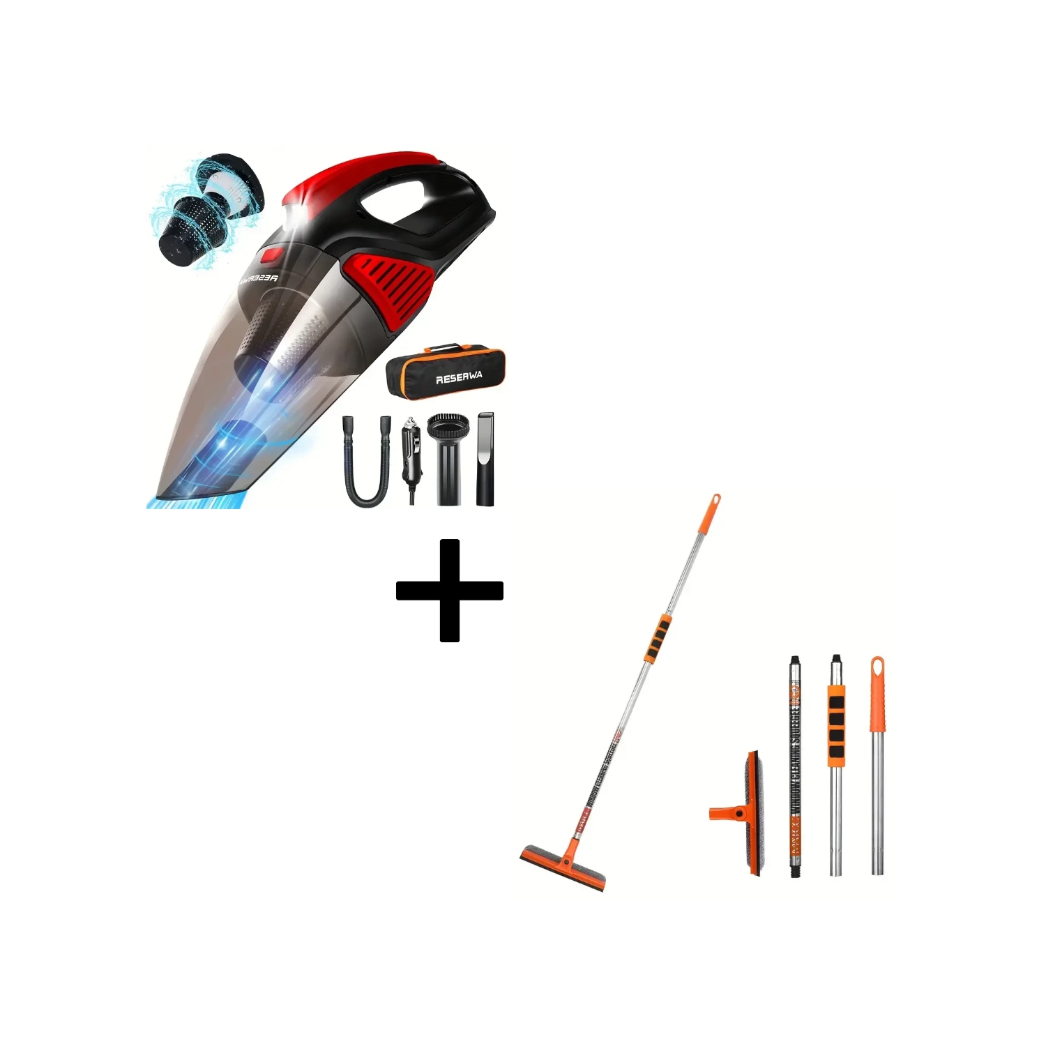 Aspirateur portatif pour voiture avec lumières LED et outil de nettoyage 2-en-1 avec poignée extensible