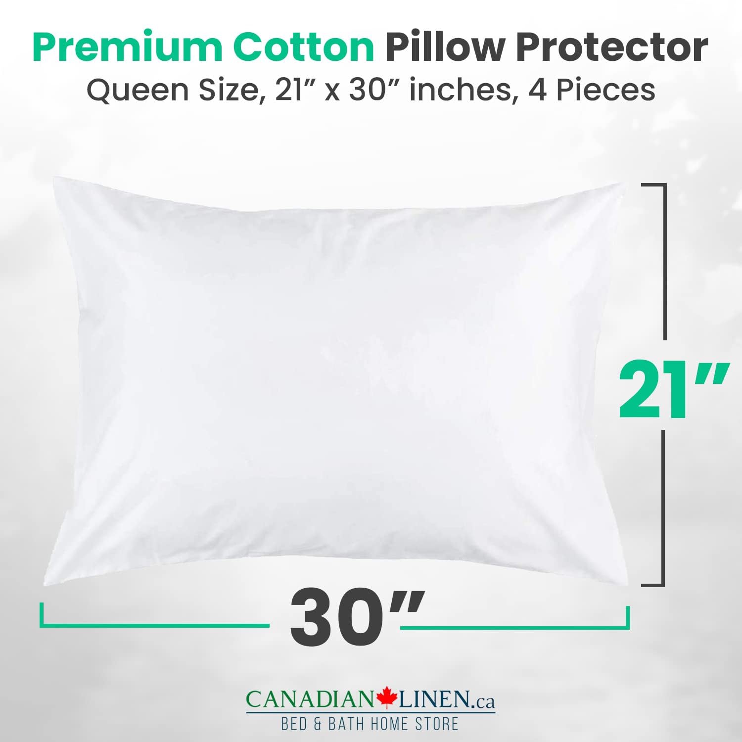 Canadian Linen Cotton Pillow Protector Full Zipper Encasement 20"x30" Standard 4 Pack Soft Breathable Natural Cooling Fabric Bed Bug Proof Pillow
