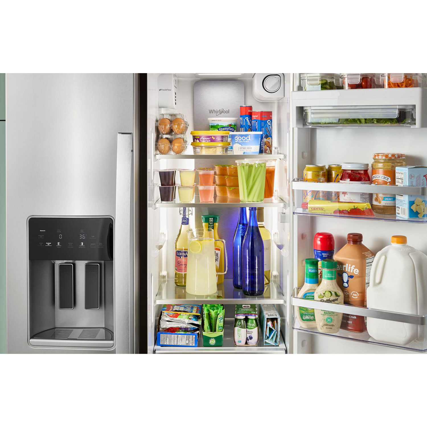 Whirlpool 36" 28.4 Cu Ft Side-By-Side Refrigerator w/ Water & Ice Dispenser - Fingerprint Resistant Stainless