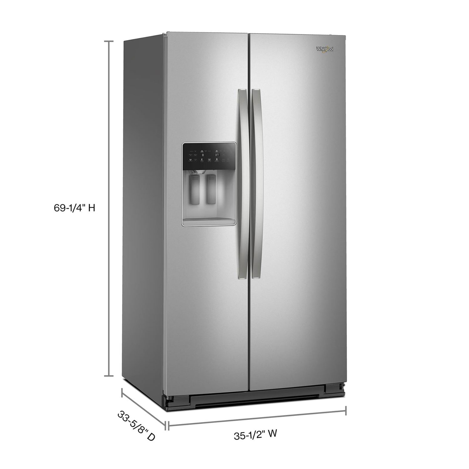Whirlpool 36" 28.4 Cu Ft Side-By-Side Refrigerator w/ Water & Ice Dispenser - Fingerprint Resistant Stainless