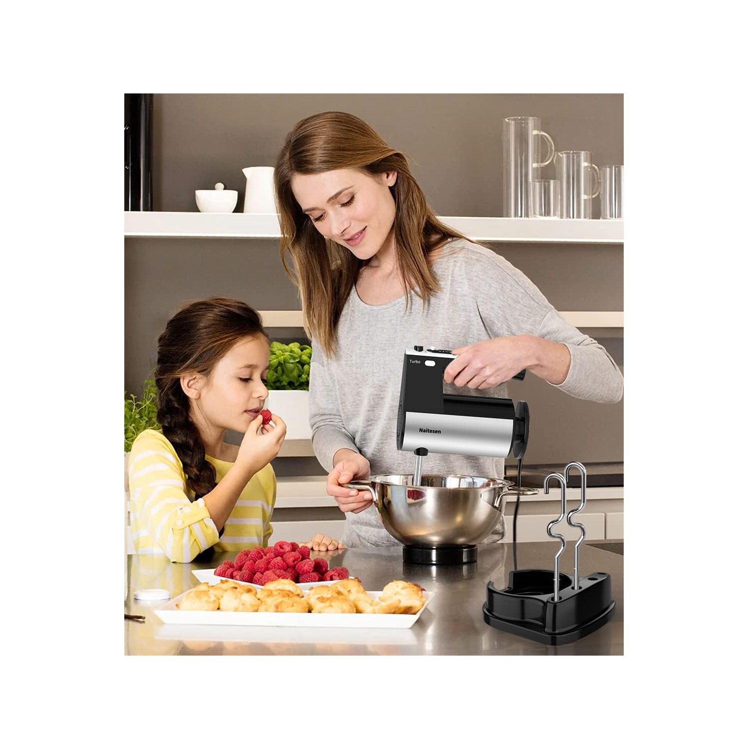 600W Electric Hand Mixer Kitchen Handheld Mixer 10 Speed Powerful with Turbo for Baking Cake Lightweight & Personal Electric Mixer with Beaters Dough