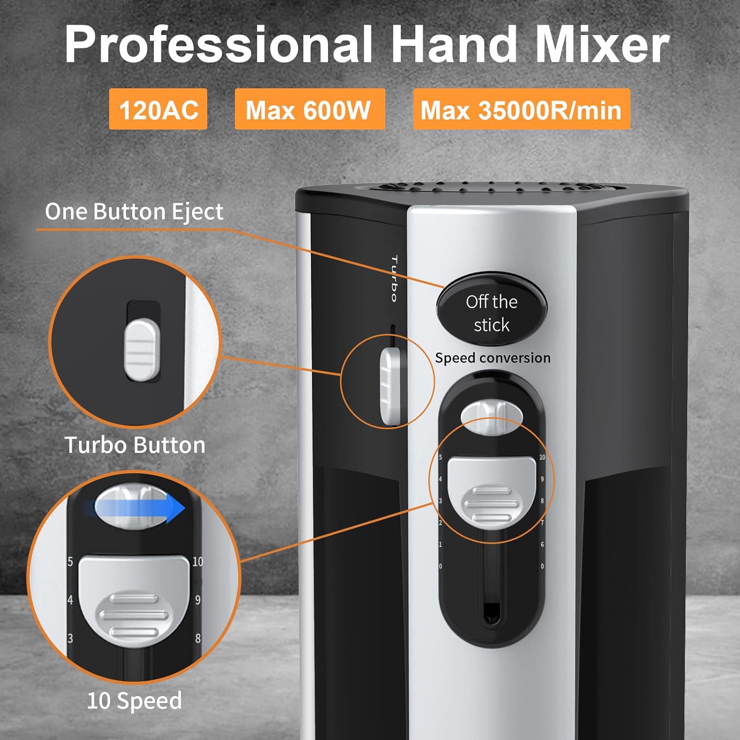 600W Electric Hand Mixer Kitchen Handheld Mixer 10 Speed Powerful with Turbo for Baking Cake Lightweight & Personal Electric Mixer with Beaters Dough