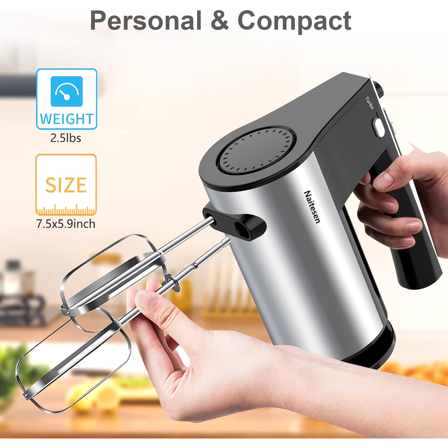 600W Electric Hand Mixer Kitchen Handheld Mixer 10 Speed Powerful with Turbo for Baking Cake Lightweight & Personal Electric Mixer with Beaters Dough