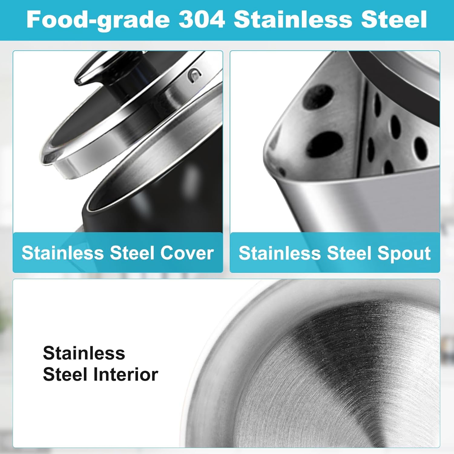 KitchMix Electric Kettle,1.7L Stainless Steel Tea Kettle with Thermometer,1500W Cordless Water Boiler with LED Indicator, Auto Shut-Off & Boil-Dry,