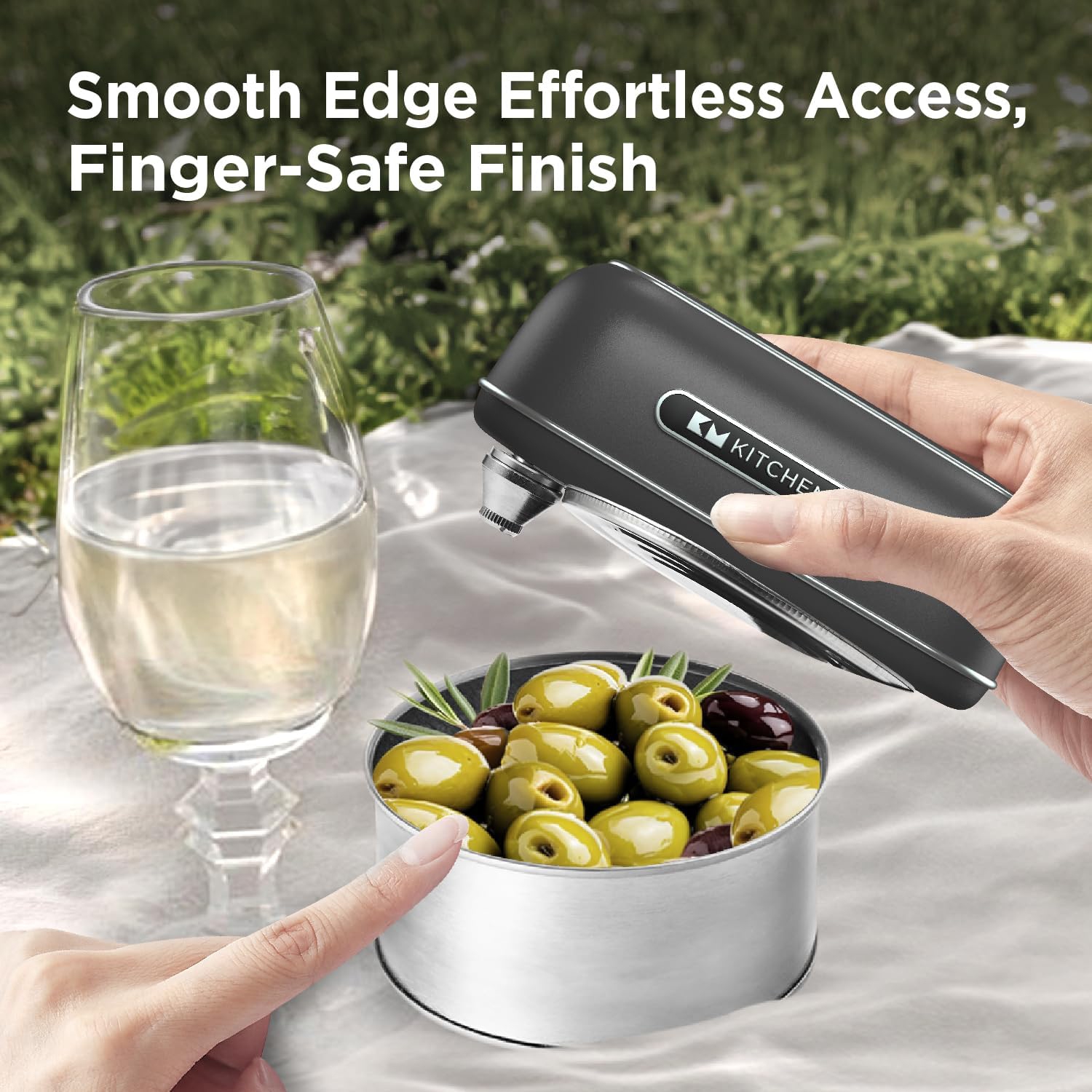 Kitchen Mama Orbit One Rechargeable Can Opener: Hands-Free Operation, Type-C Charging, Automatic Shut-Off, Smooth Edge, Professional-Grade Blade for