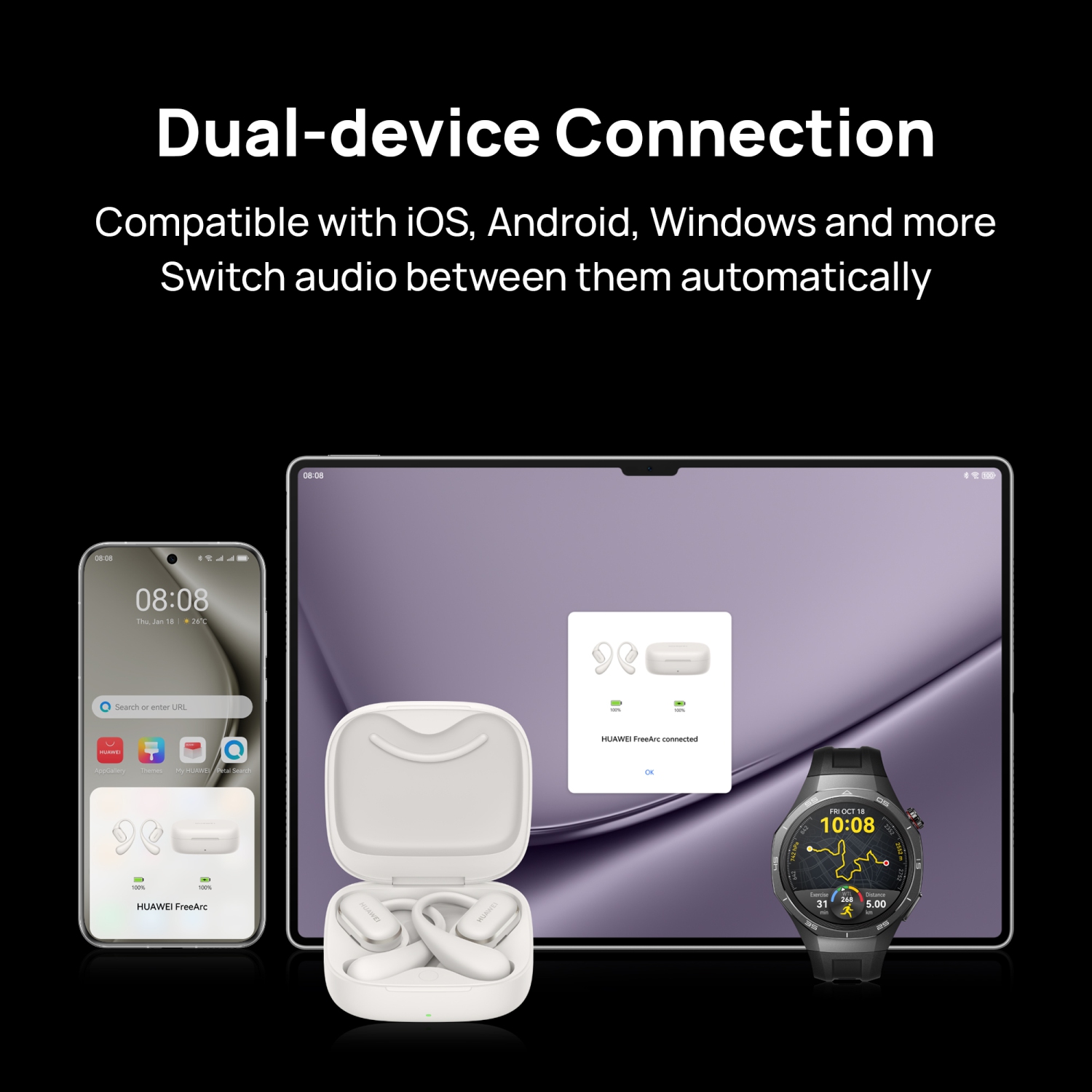 Écouteurs-boutons libres FreeArc de HUAWEI, écouteurs Bluetooth avec son Sterling Sound, résistance à l'eau IP57, autonomie de 28 heures, écouteurs