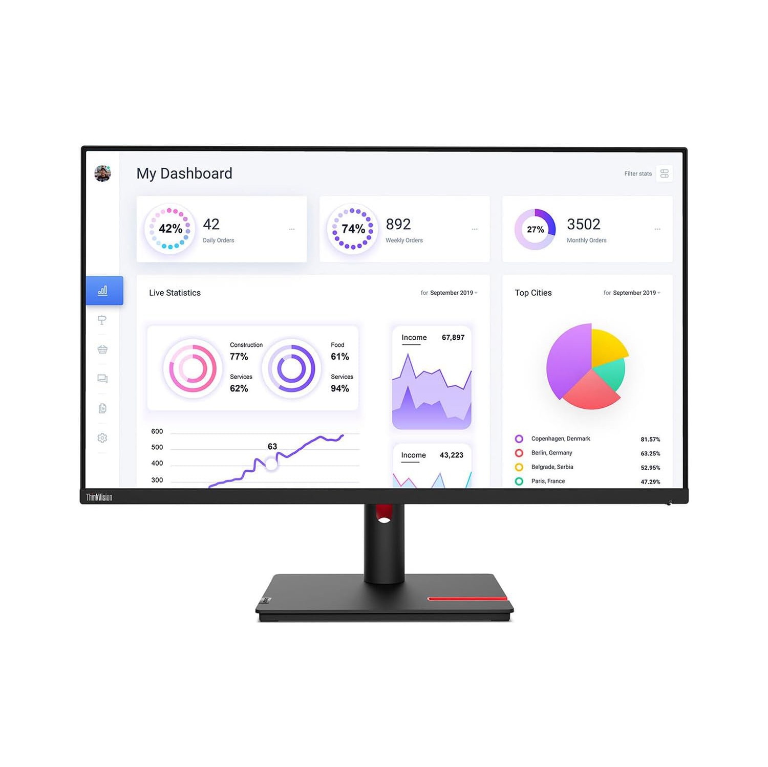 Lenovo ThinkVision 22" FHD 60Hz 4ms IPS LED Monitor - Raven Black
