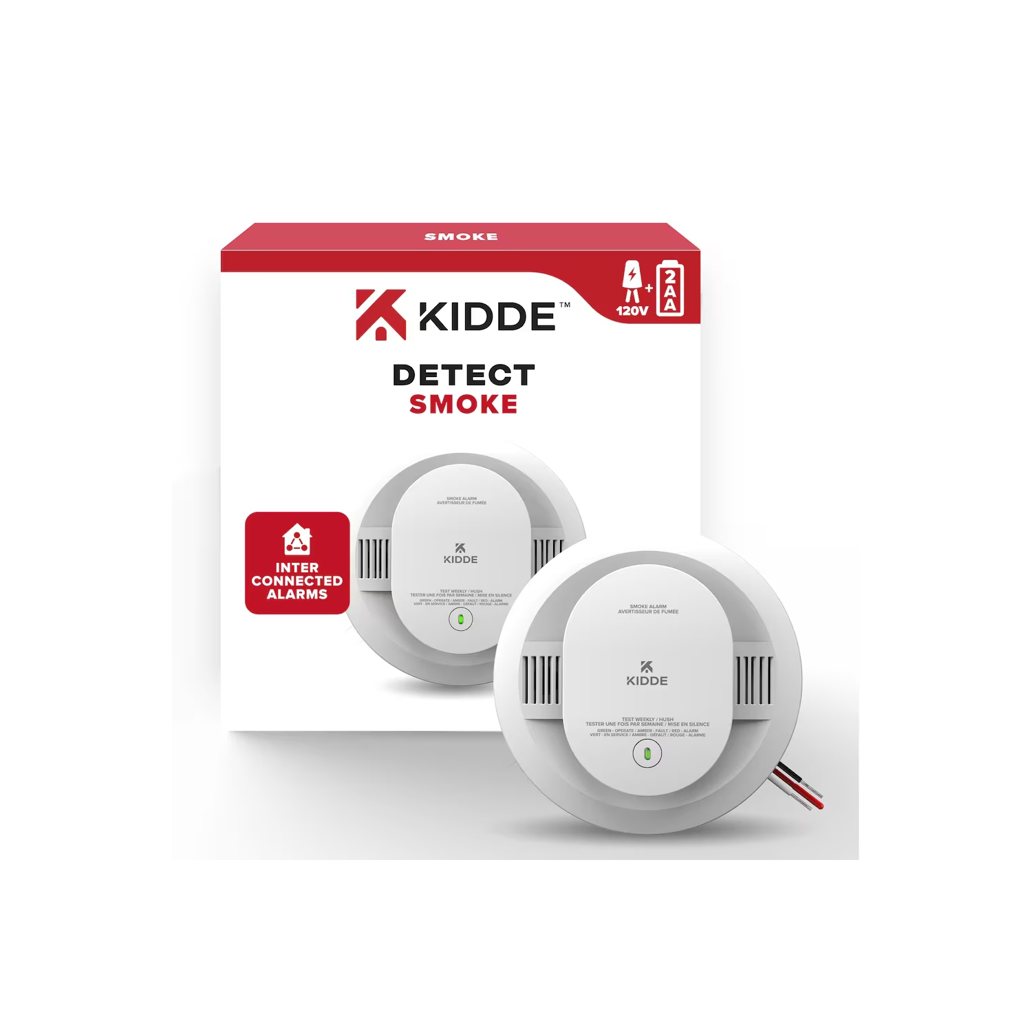 Nouveau – Détecteur de fumée câblé Kidde avec 2 piles AA de secours