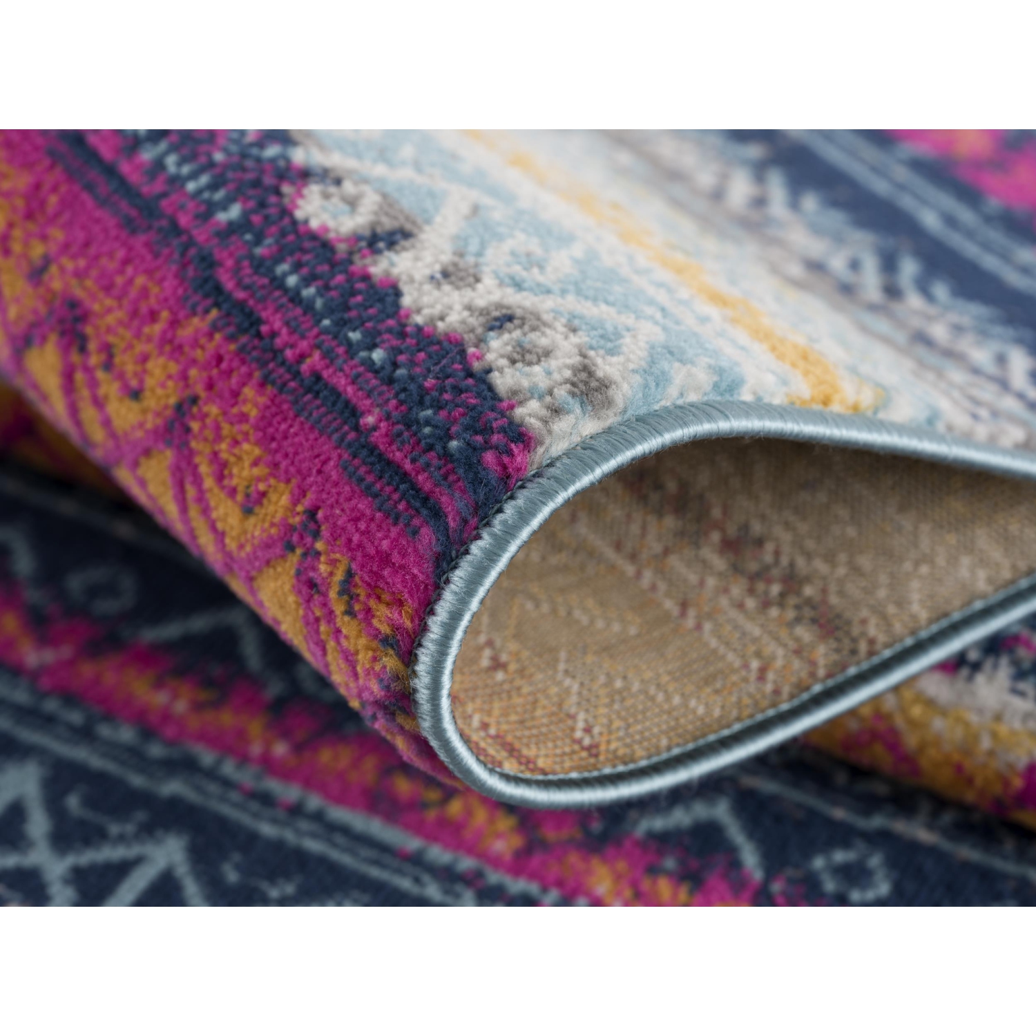 Tapis d'intérieur contemporain rose bohème/bleu Solana Branch