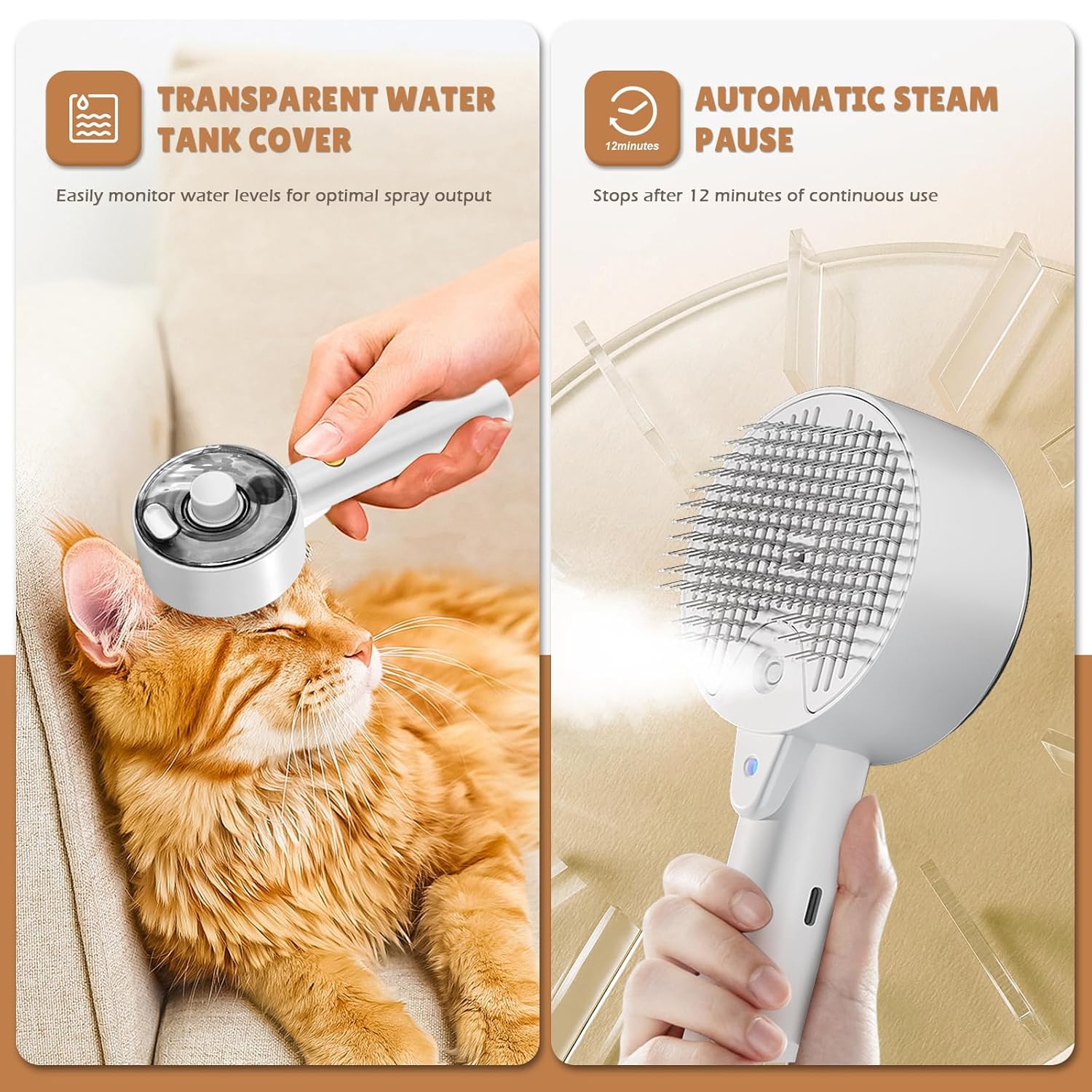 Steam Cat Brush,Spray Pet Grooming Brush & Hair Removal Comb for Indoor Cat Hair Removal,Massage Cleaning