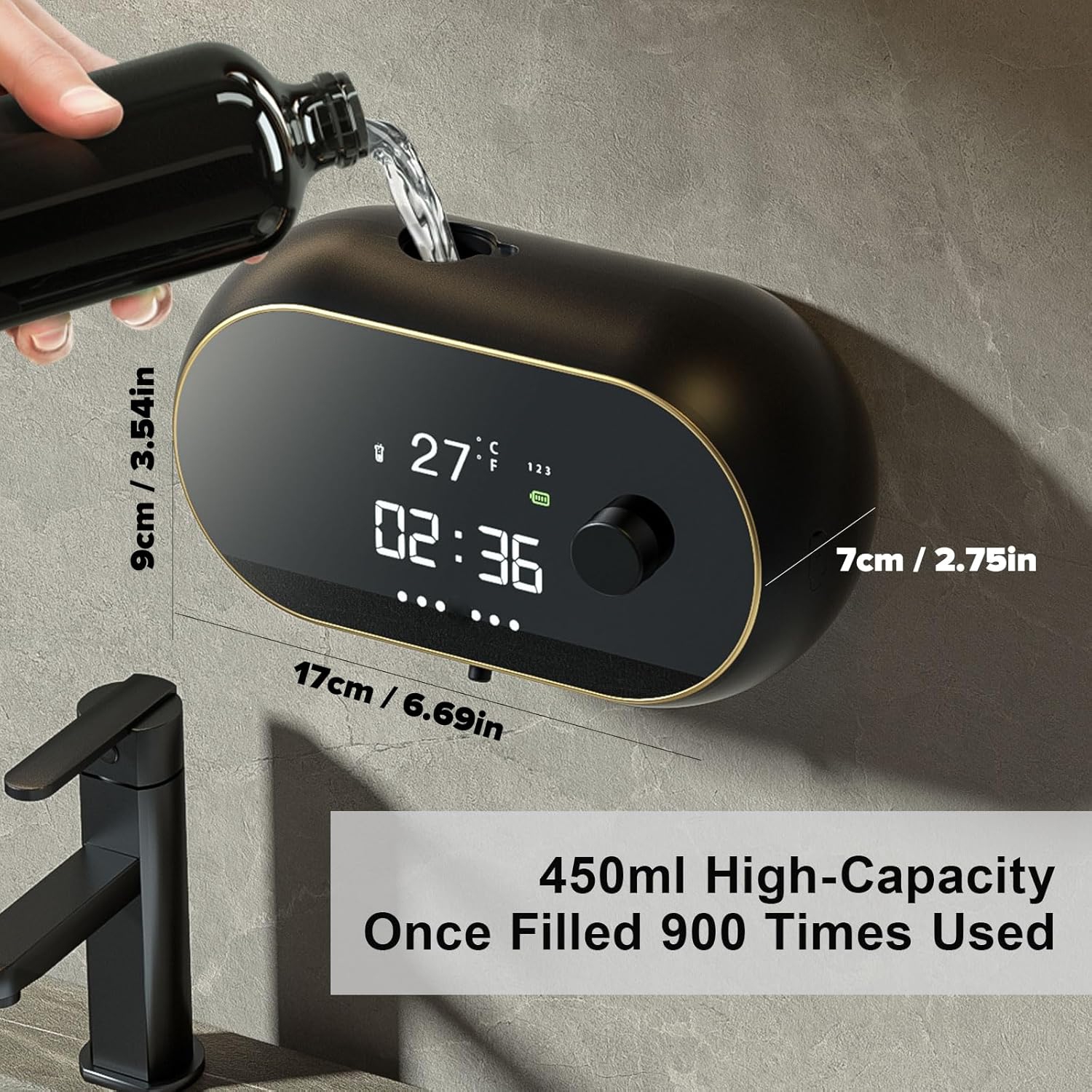 Automatic Soap Dispenser Foam Machine,Wall Mount Rechargeable Touchless Adjustable Auto Smart Electric Foaming Soap Dispenser with Clock for Kitchen