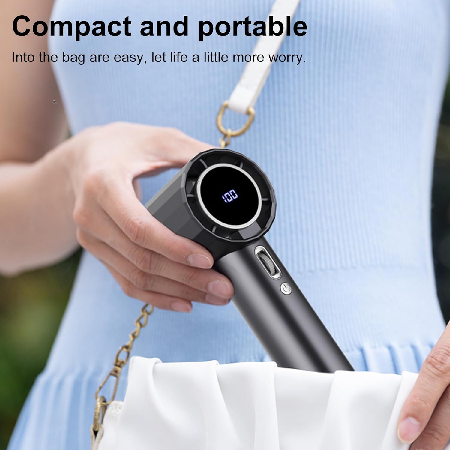 Portable Fan for Travel,Adjustable Speed Powerful Mini Fan,Personal Handheld Fan with LCD Display,USB Rechargeable Small Fan for Travel Indoor Outdoor