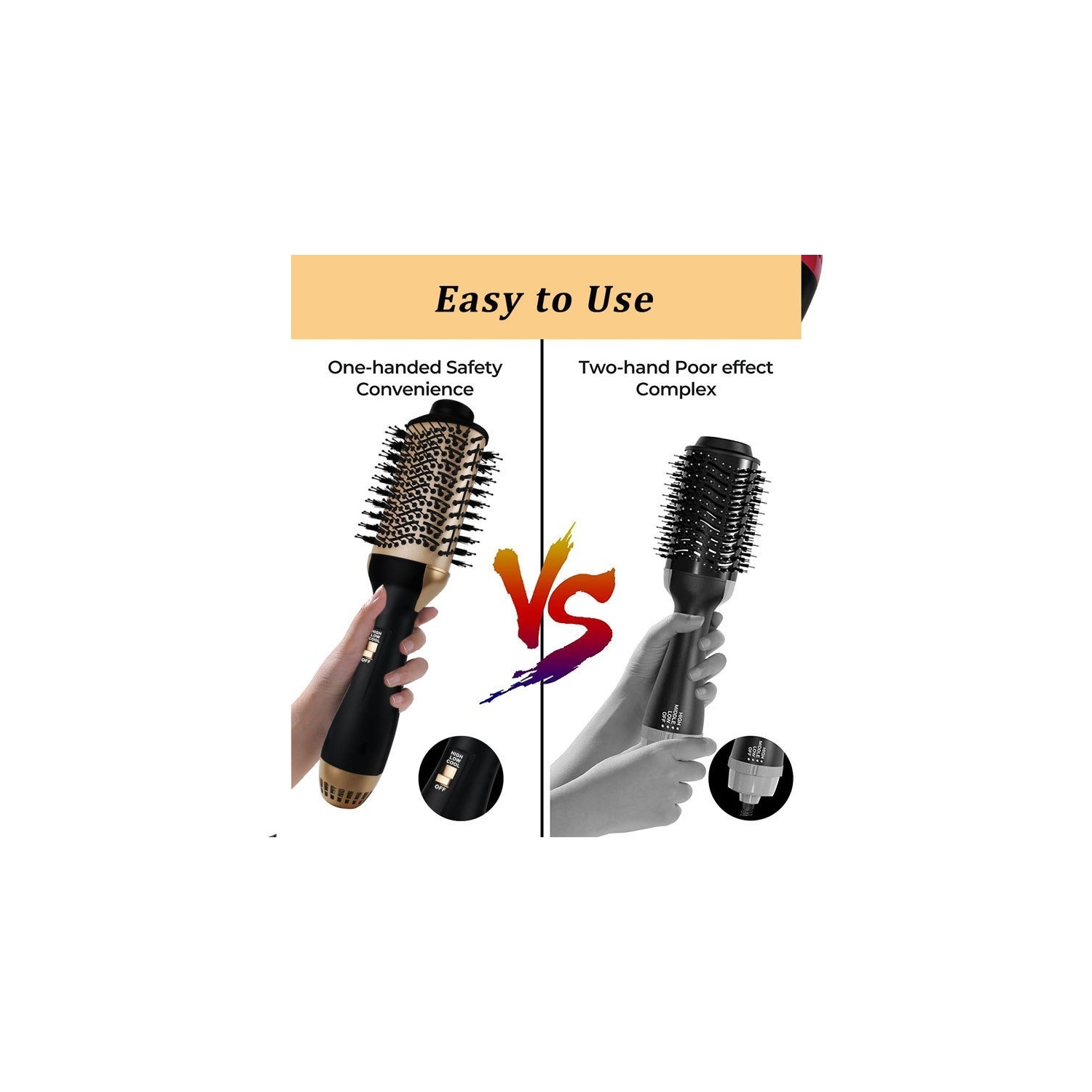 Brosse coiffante à air chaud 3 en 1, brosse à friser électrique portative pour le séchage par soufflage, le frisottis et le lissage des cheveux