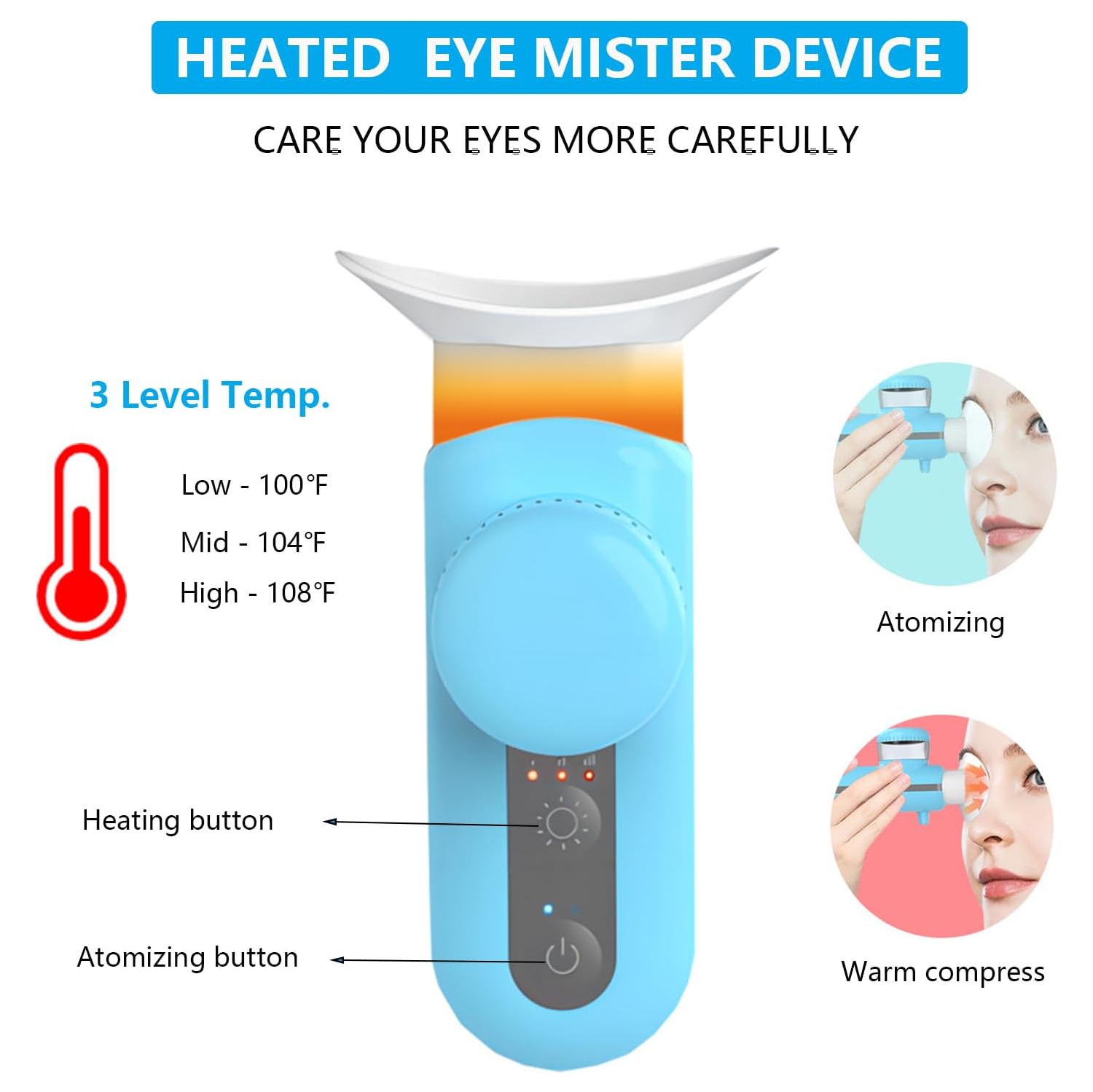 Heated Nano Eye Mist Sprayer,Portable Eye Mister with Warm Compress Moist Heat for Relief Dry Eyes,Rechargeable Electric Eye Steamer for Eyelid